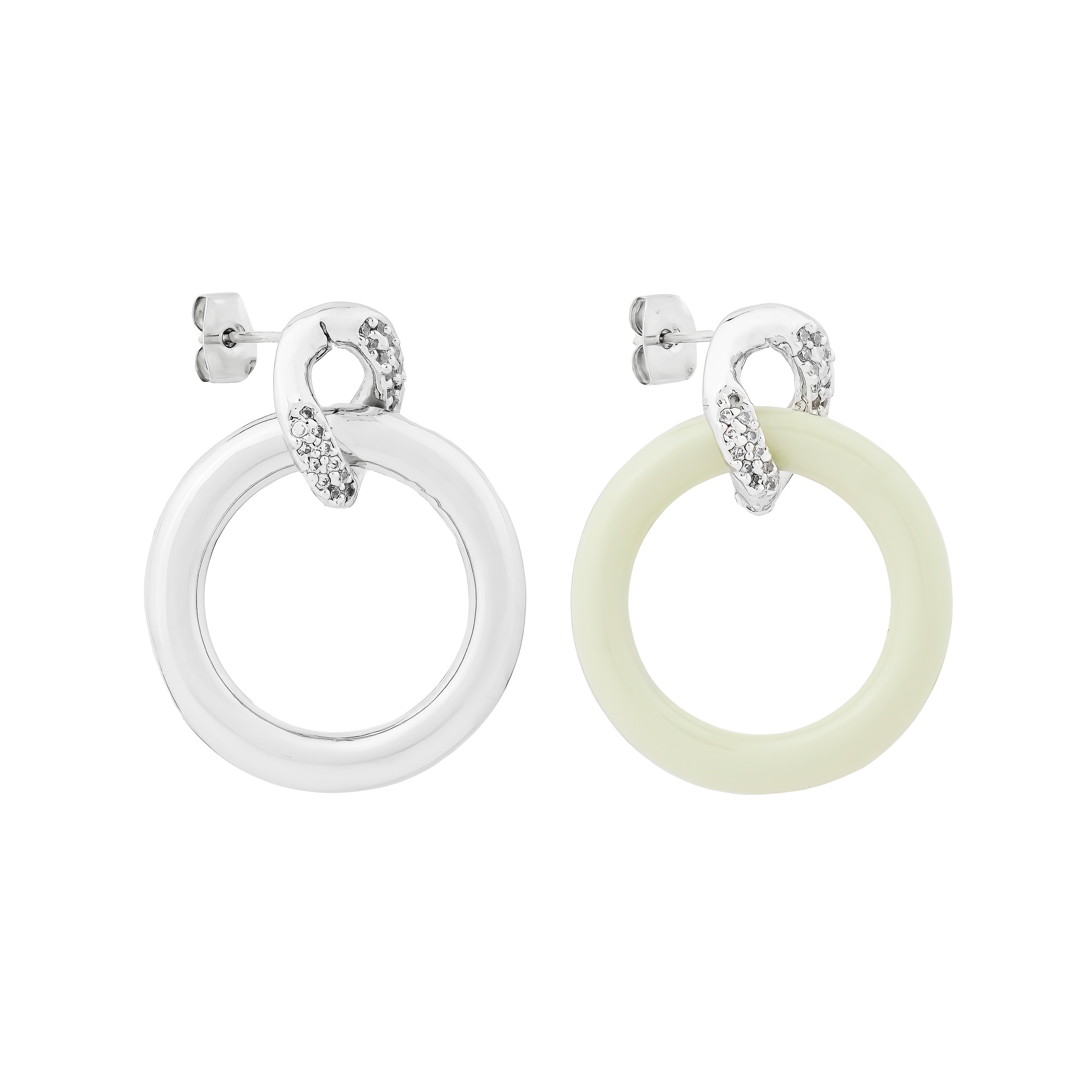 circle earrings with enamel and crystals