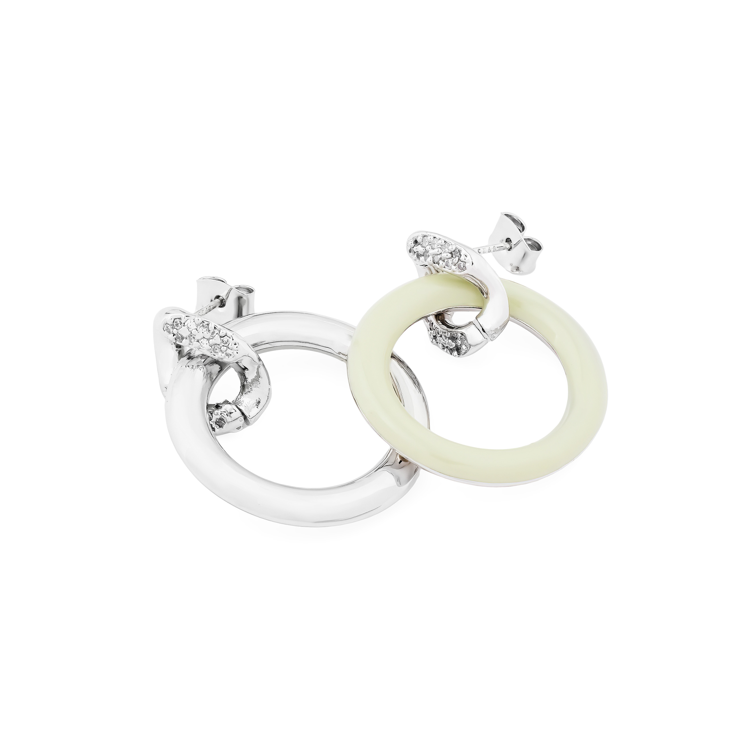 circle earrings with enamel and crystals