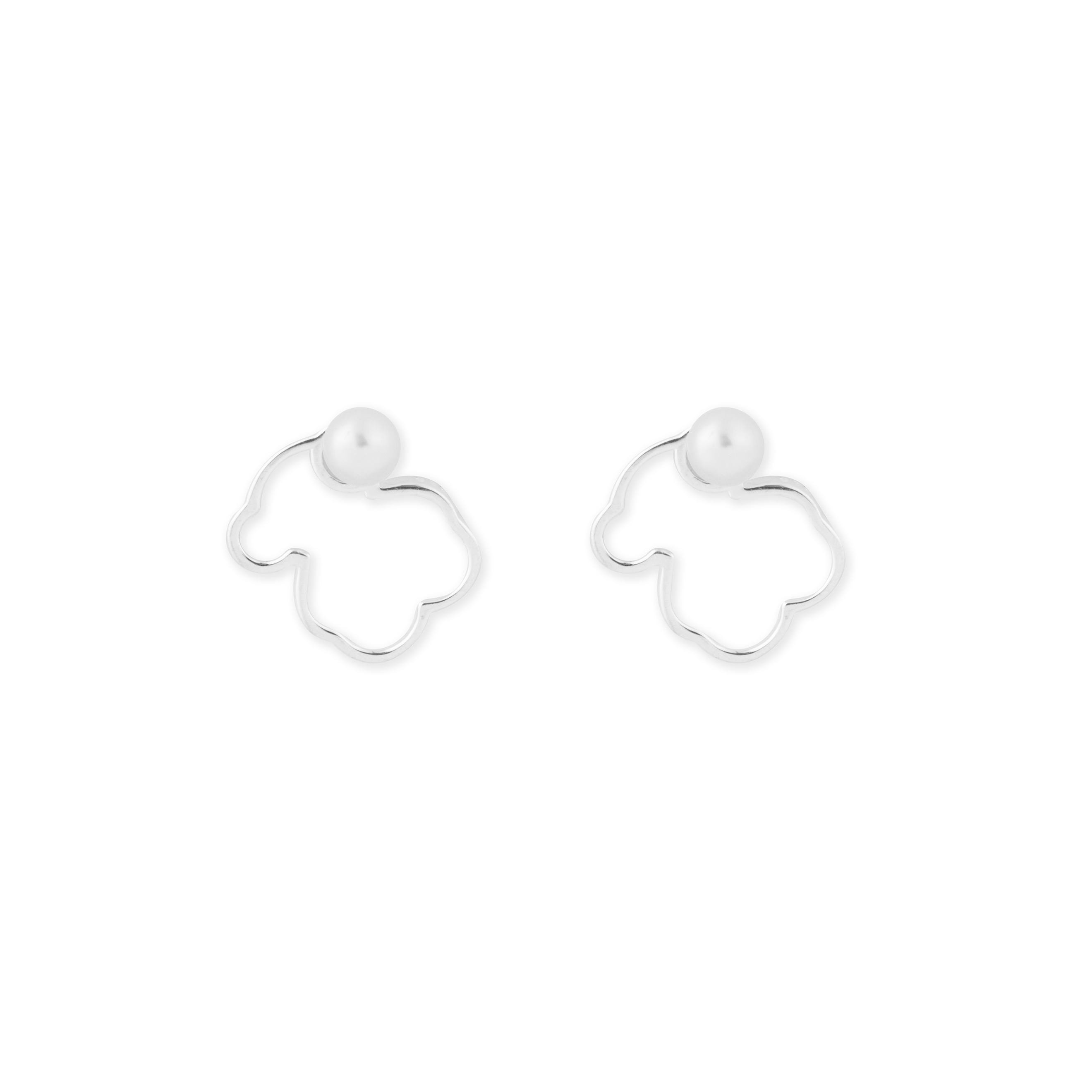 Серьги из двух частей серебрянные мишки с жемчугом