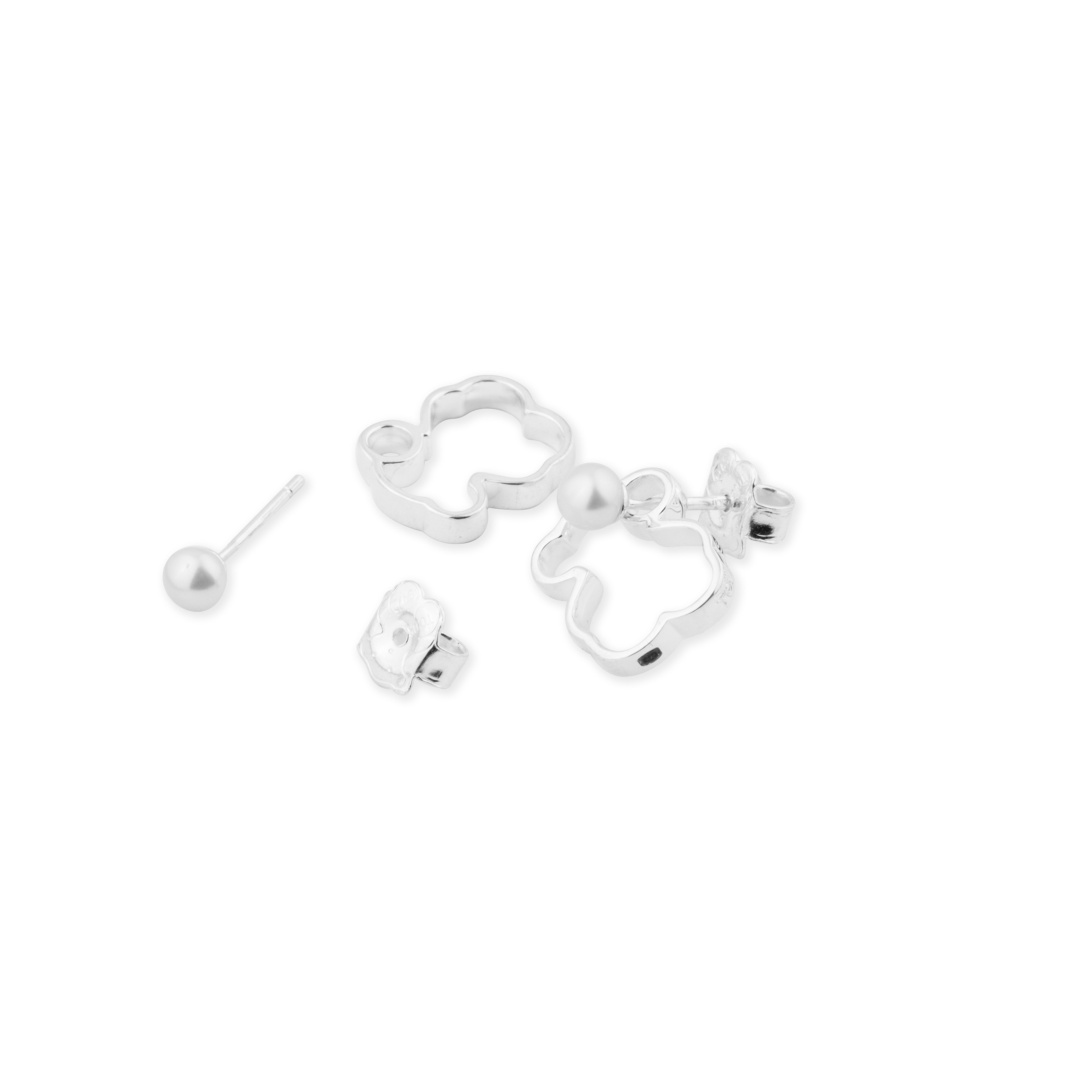 Серьги из двух частей серебрянные мишки с жемчугом