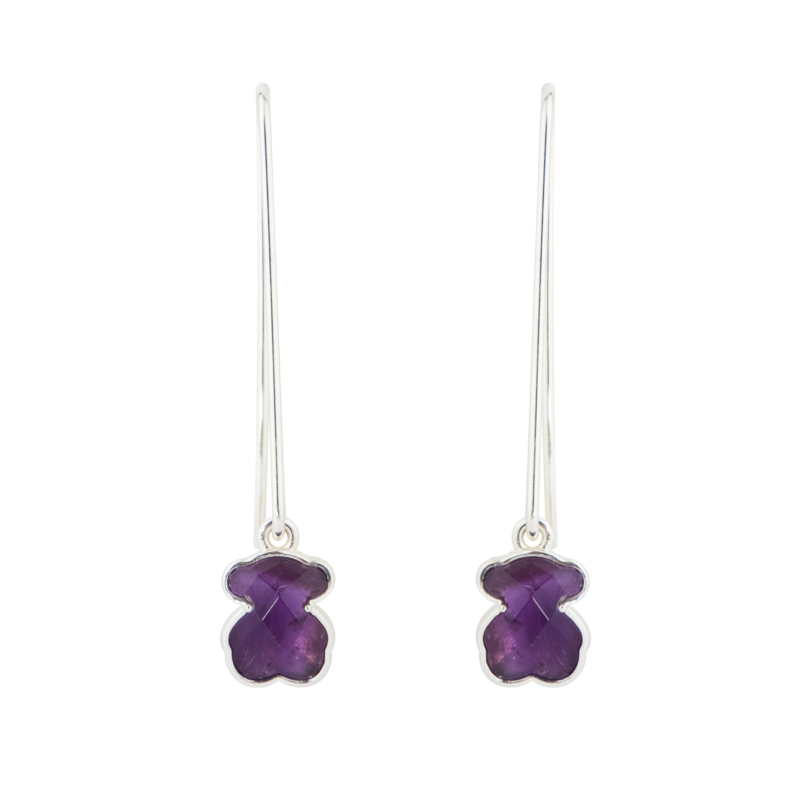 Long earrings made of silver with amethyst inserts
