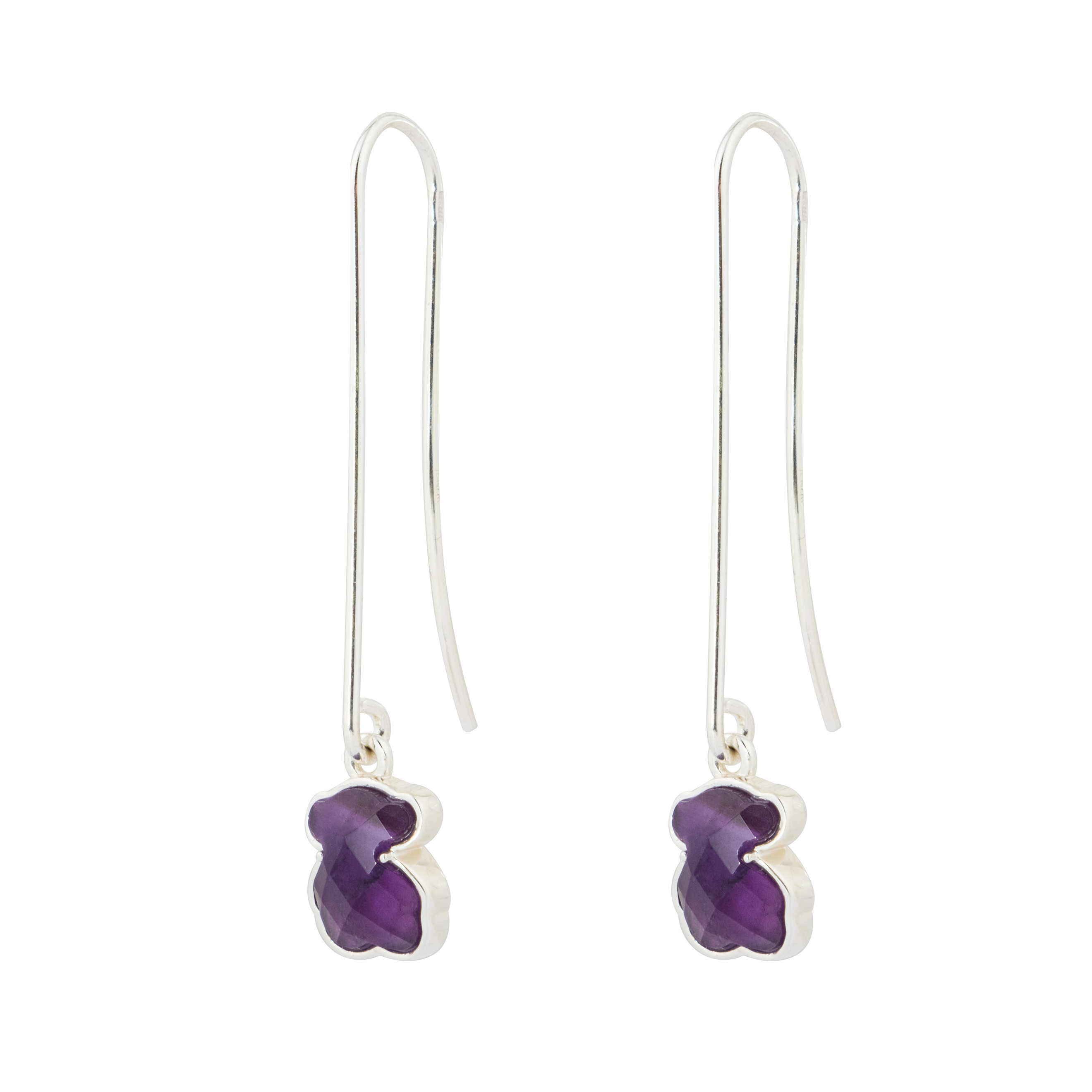 Long earrings made of silver with amethyst inserts