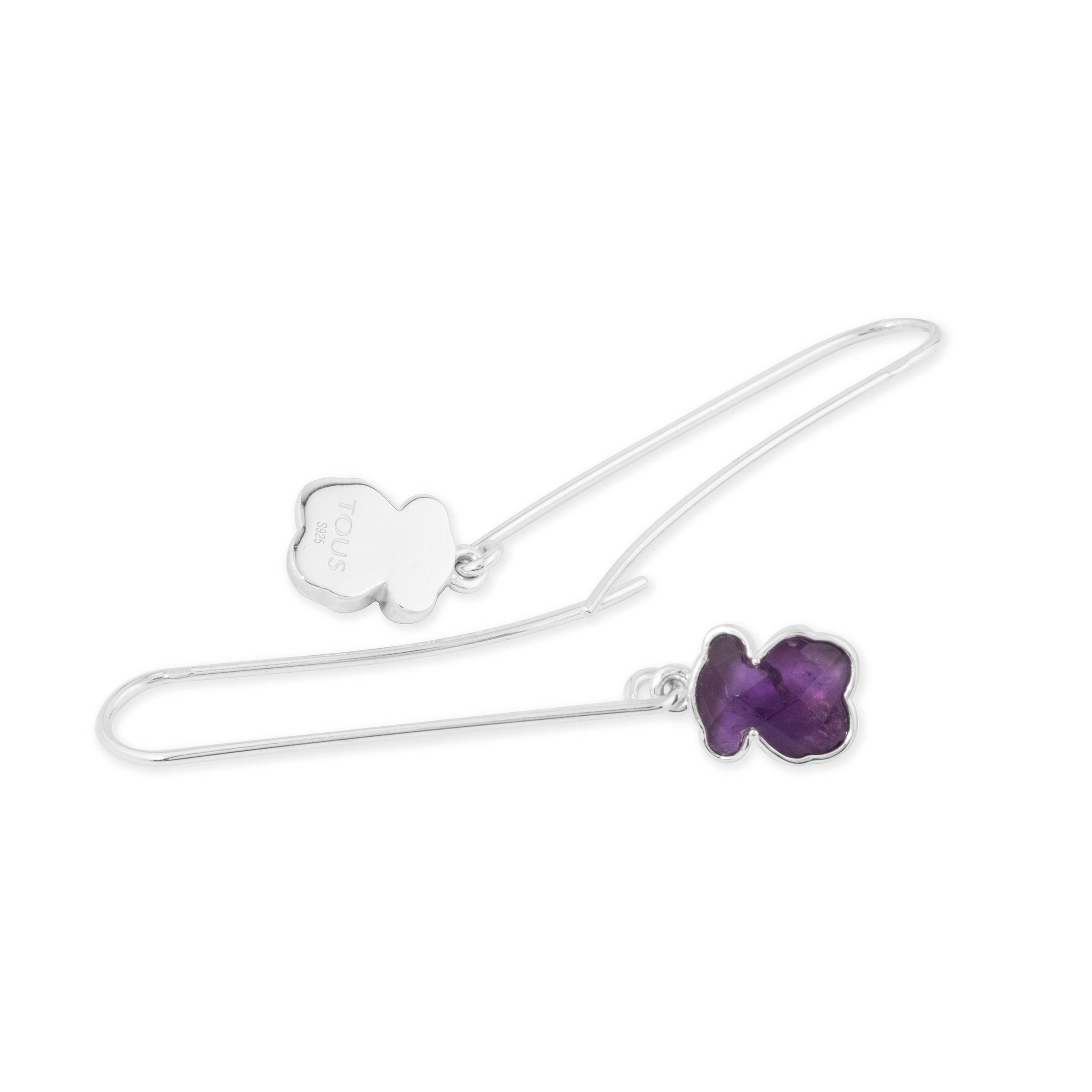Long earrings made of silver with amethyst inserts