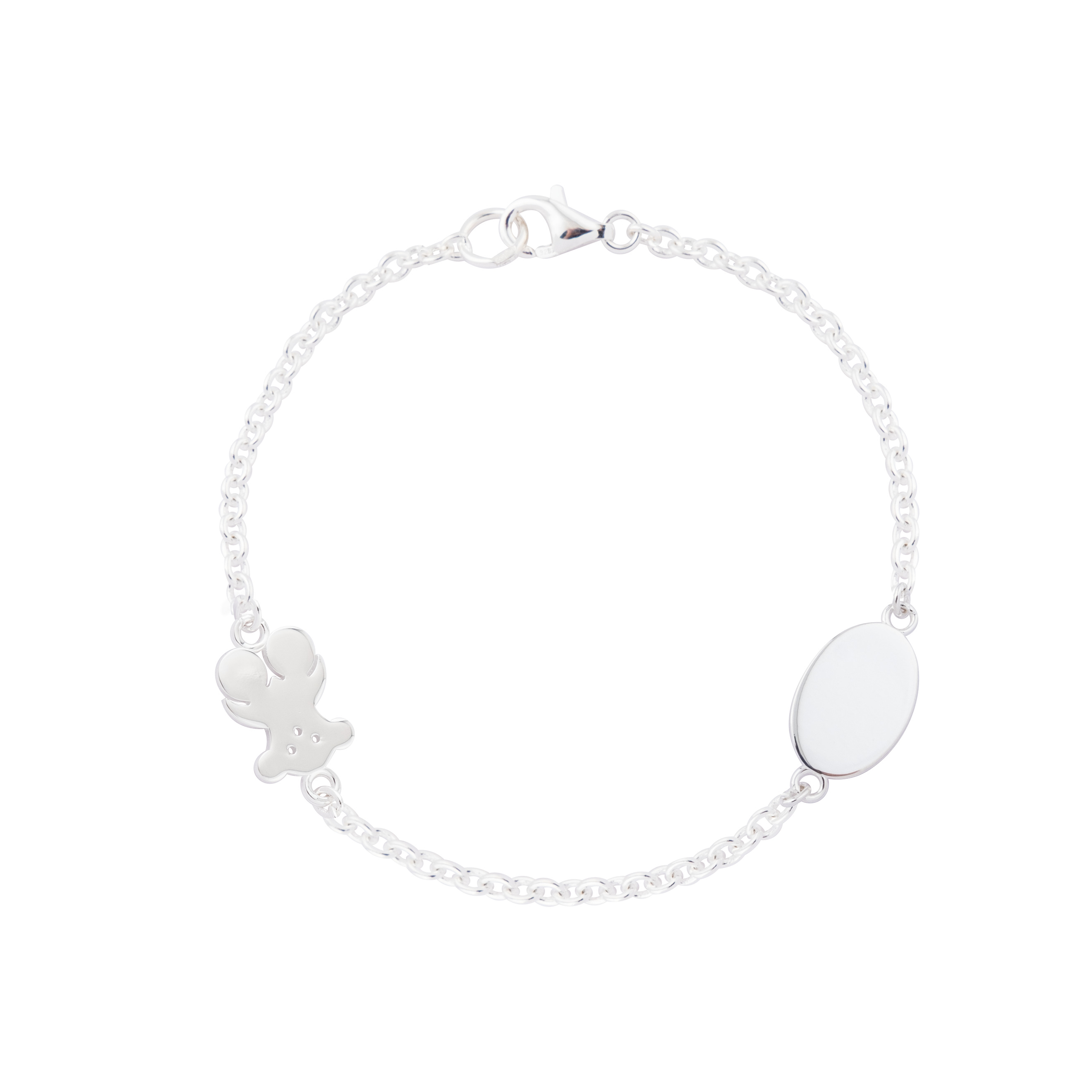Silver bracelet with a teddy bear and an oval