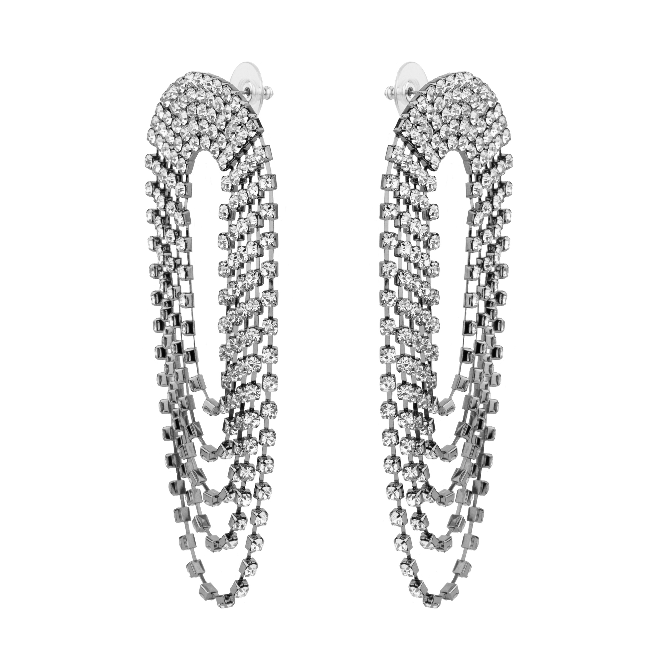 Black oval earrings completely covered with crystals