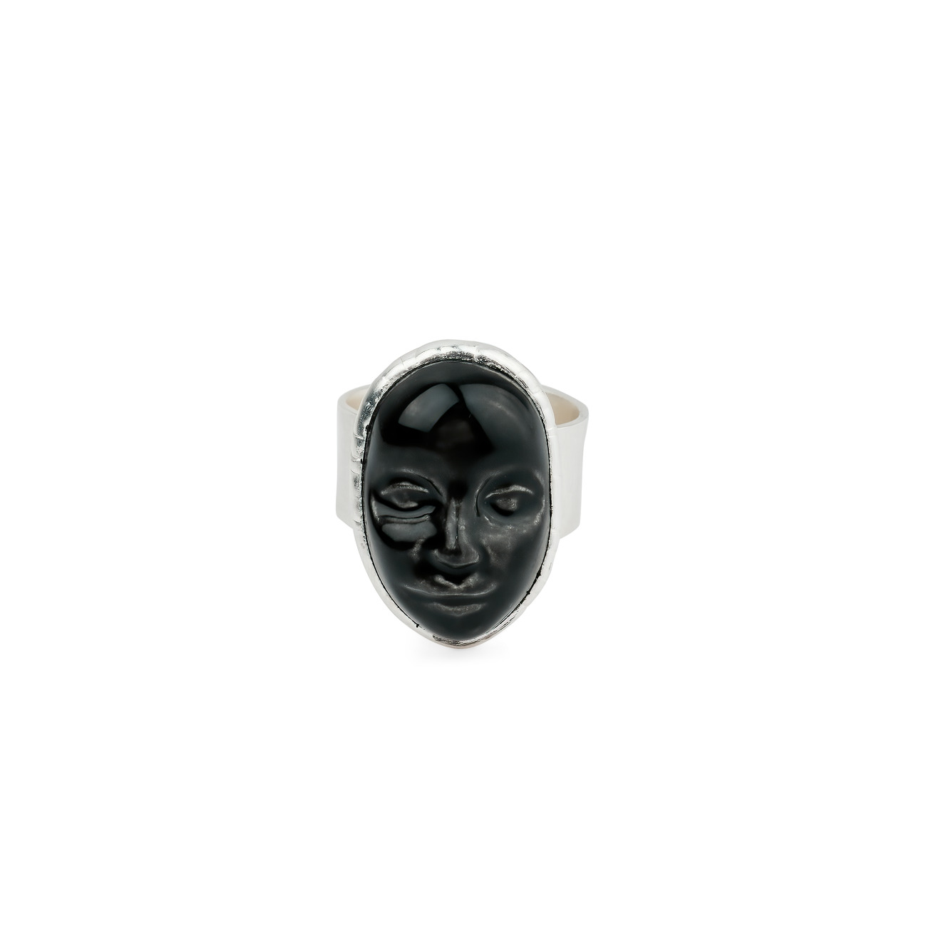Poison Drop Lab Малое кольцо с серебряным покрытием с кабошоном из черного фарфора в форме лица poison drop lab кольцо с кабошоном из дихроического синего стекла