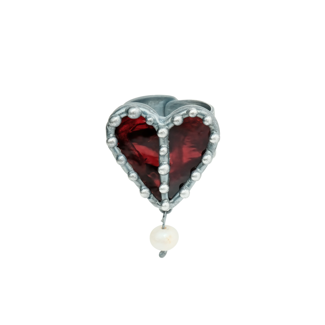 Poison Drop Lab Кольцо с серебряным покрытием с красным сердцем