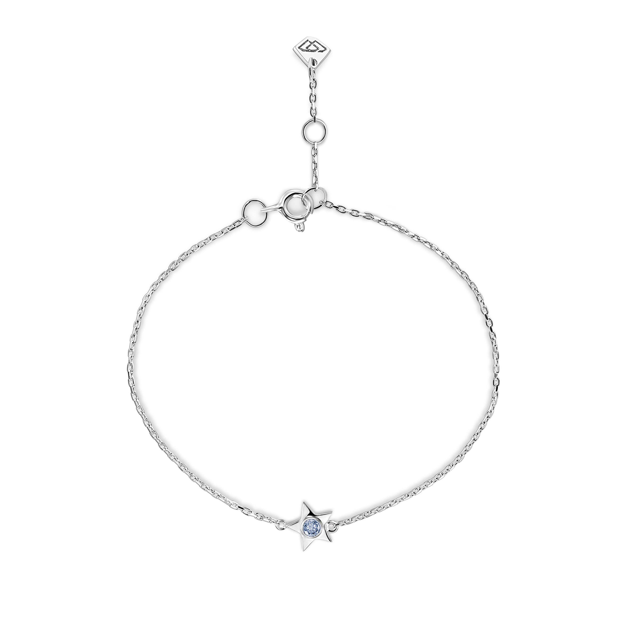 White gold star bracelet with blue diamond