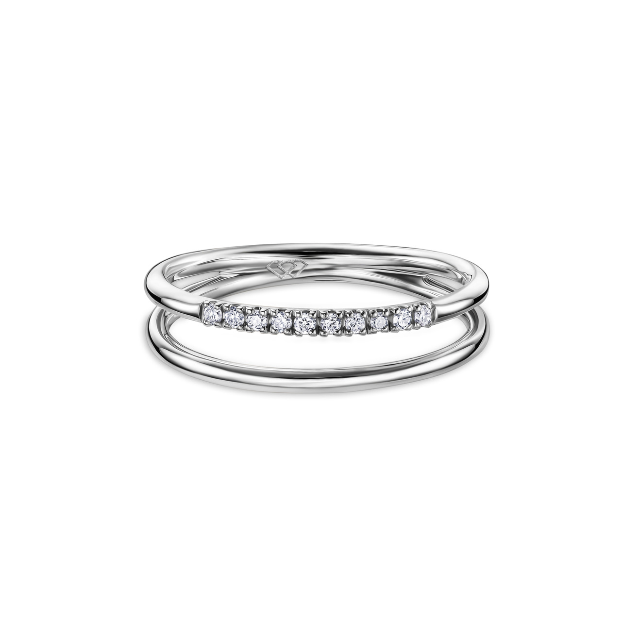 GreenDiamonds Сдвоенное кольцо Skinny из белого золота с 10 бриллиантами кольцо из белого золота с бриллиантами и кварцем