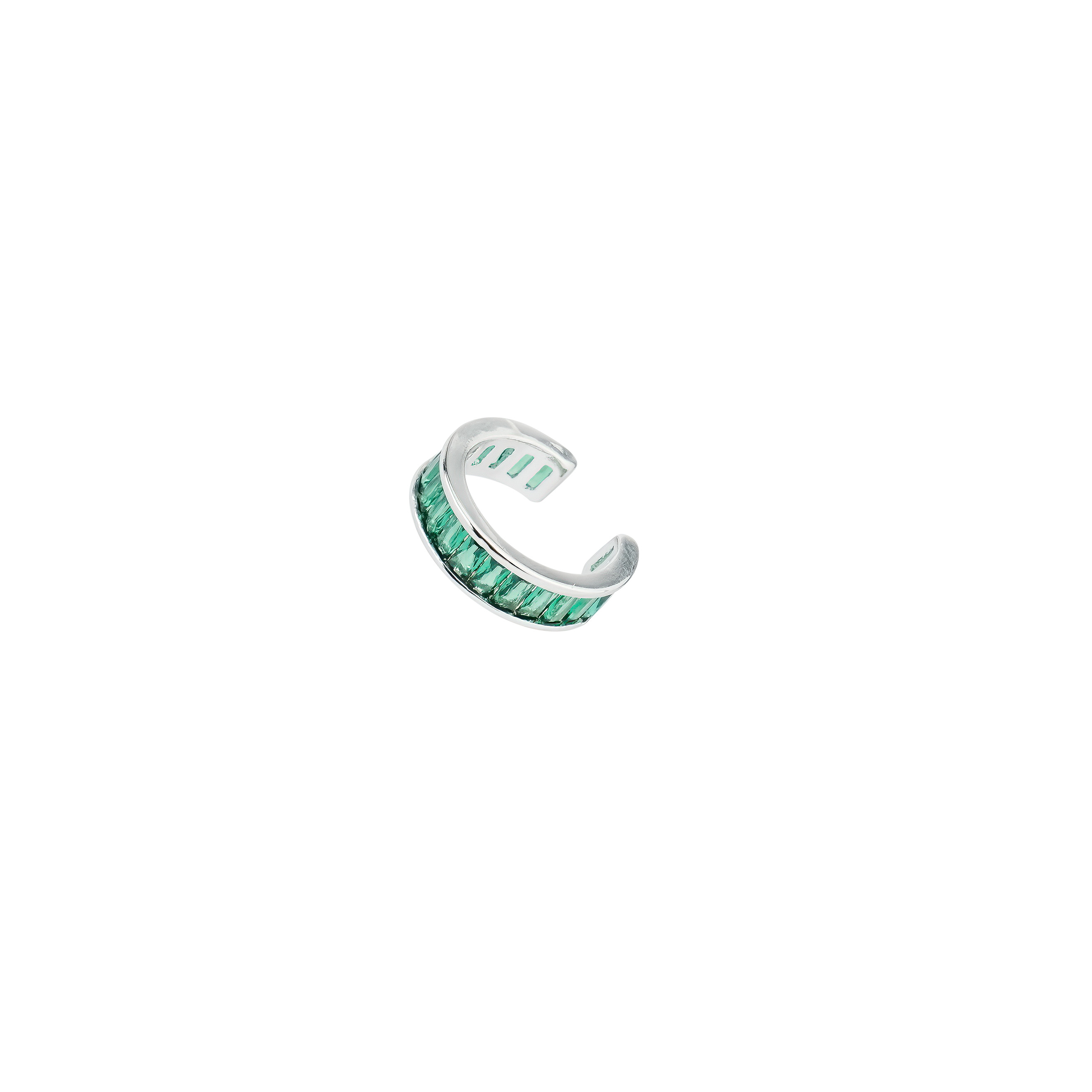 Silver cuff with green crystals