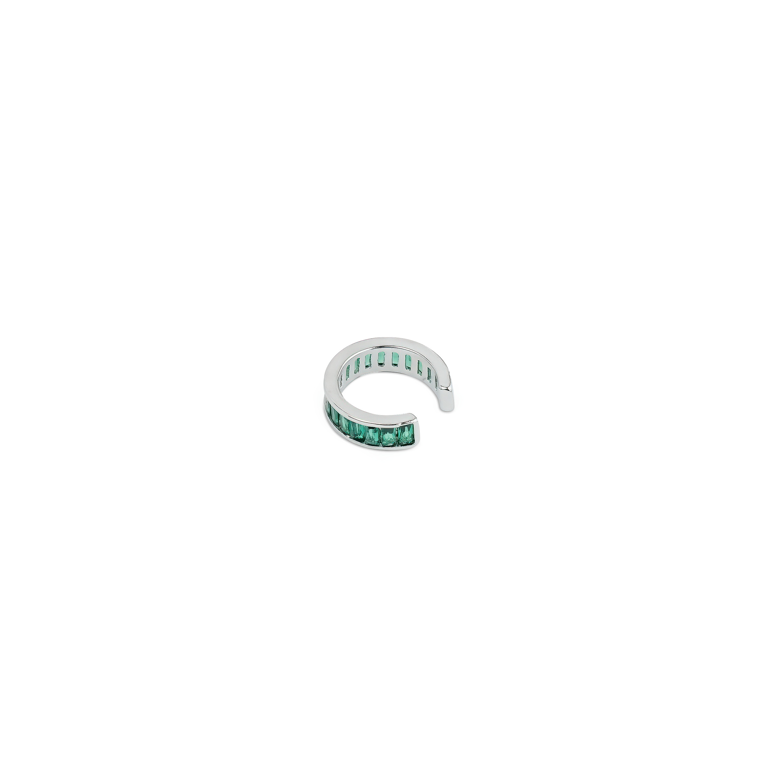 Silver cuff with green crystals