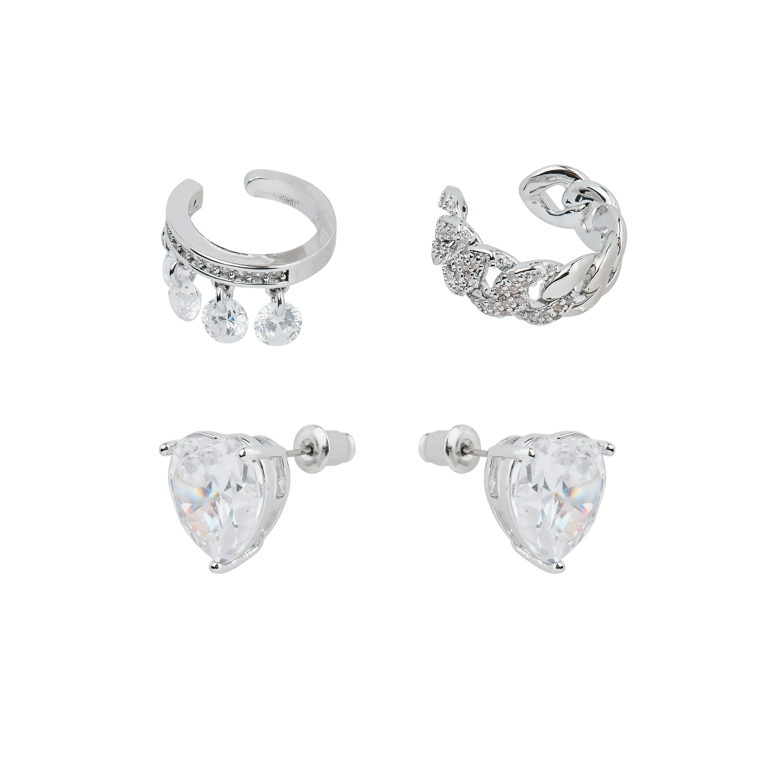 Silver-tone cuff and heart studs set