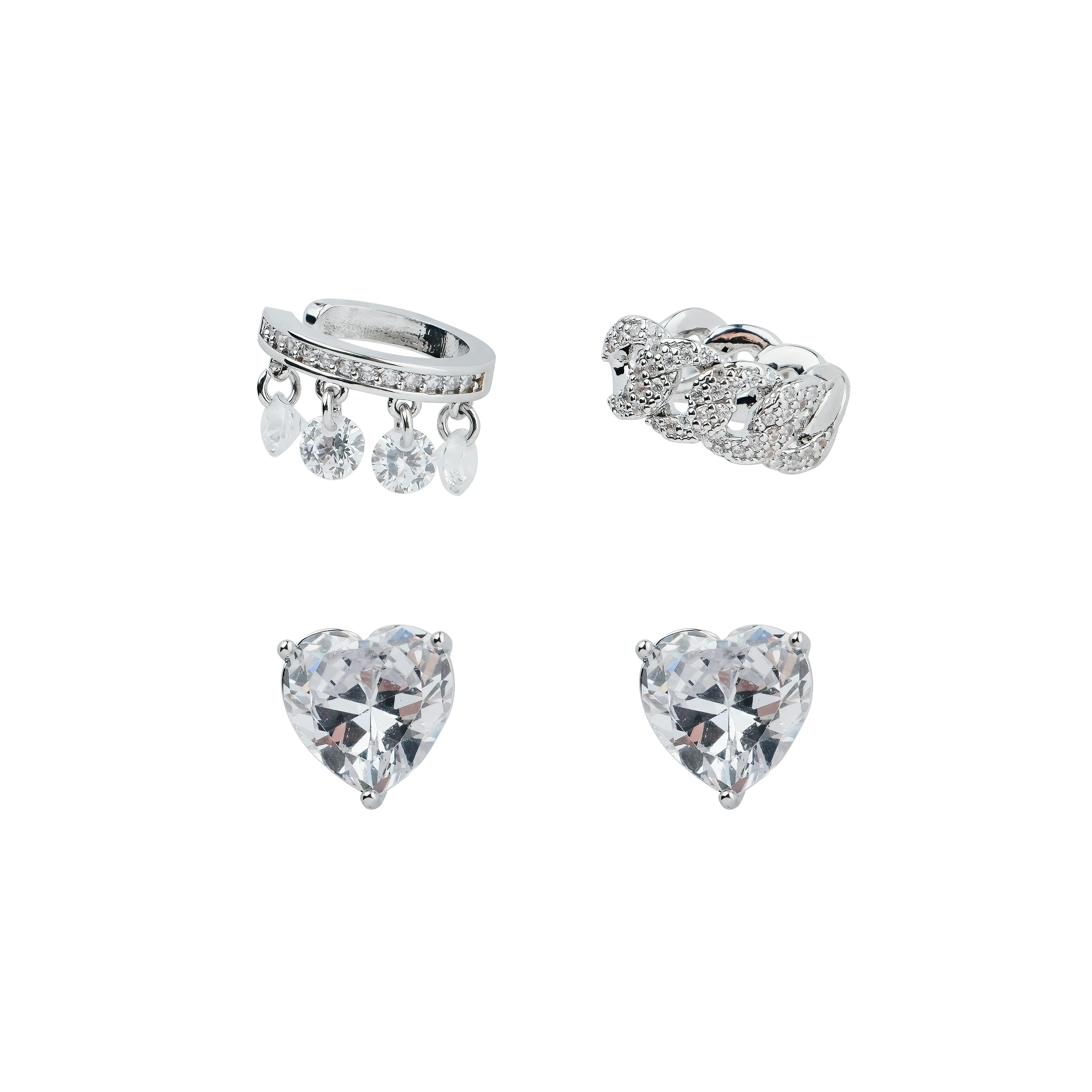 Silver-tone cuff and heart studs set