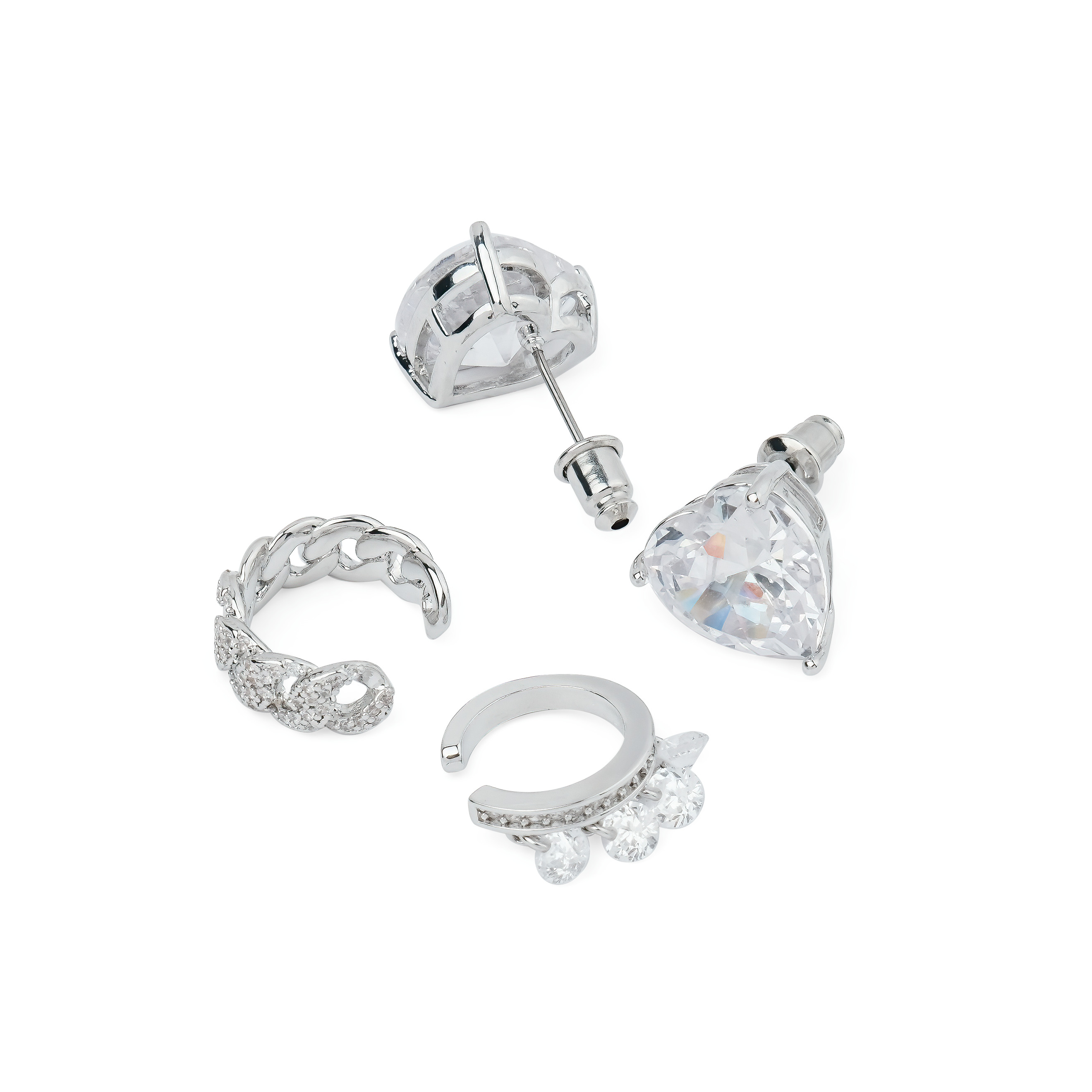 Silver-tone cuff and heart studs set