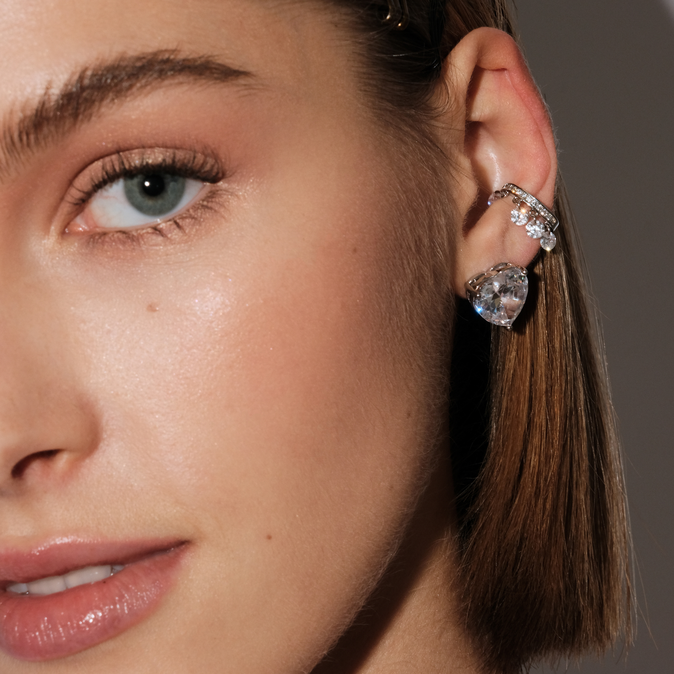 Silver-tone cuff and heart studs set
