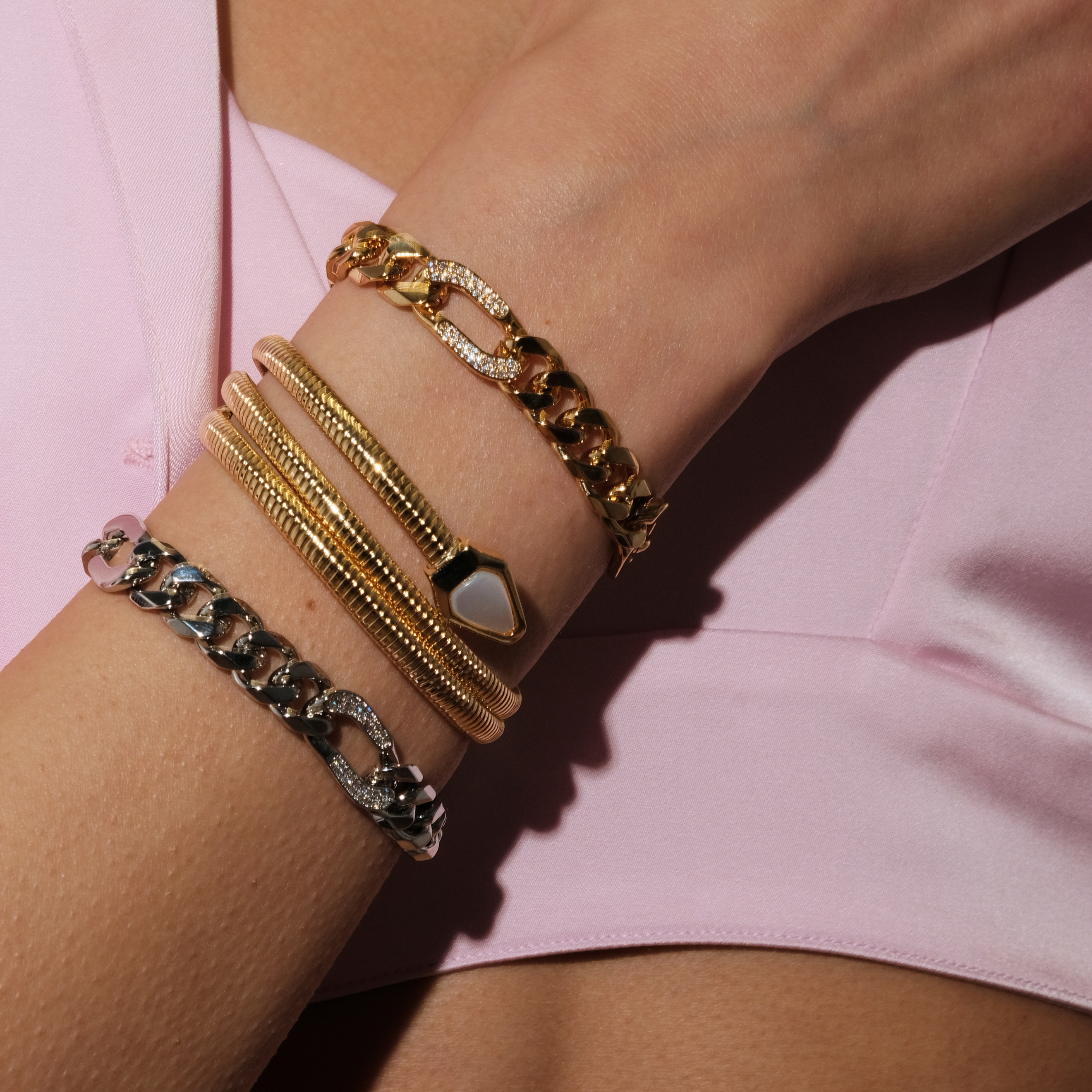 Silver chain bracelet with crystal links