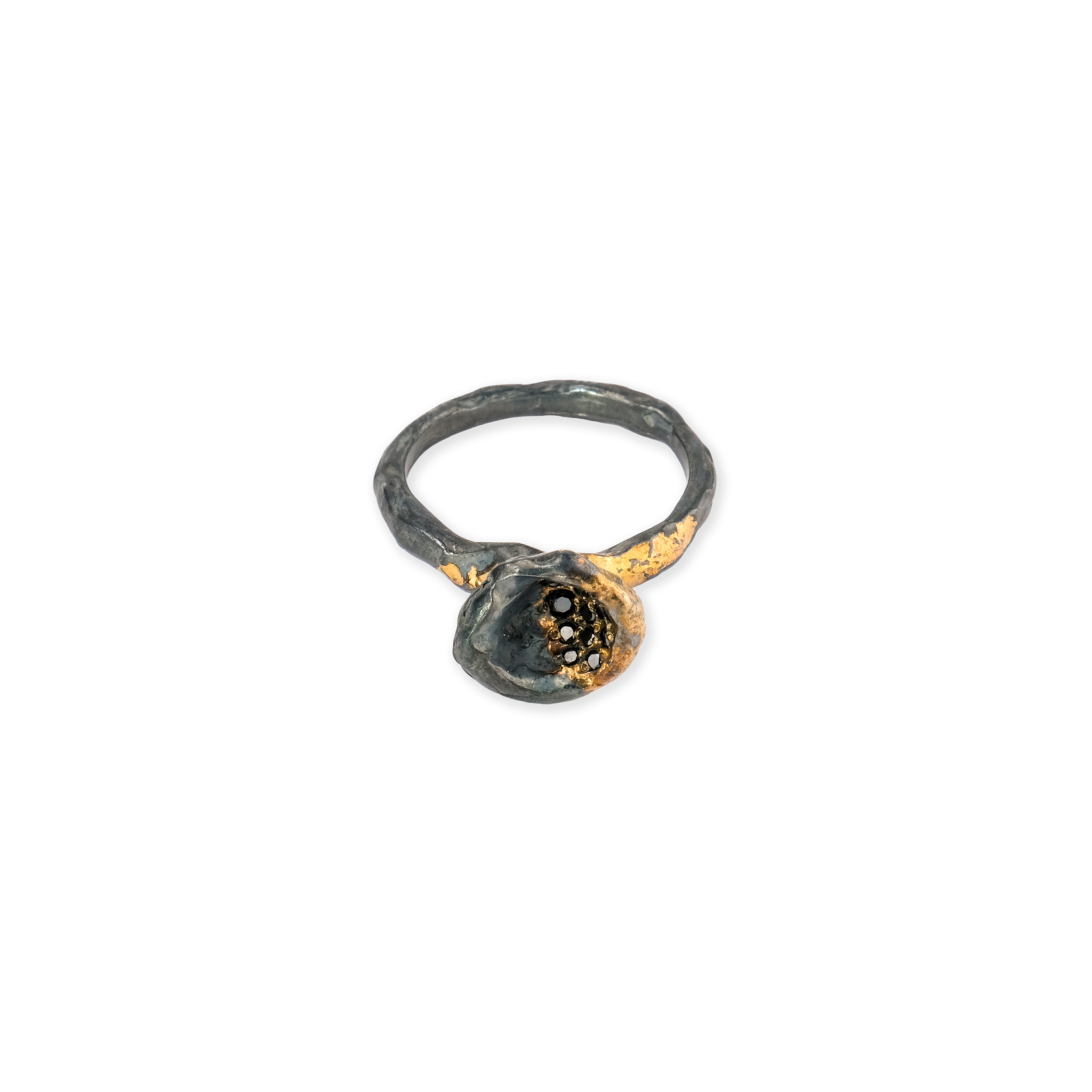 Кольца с крупной вставкой Kintsugi Jewelry Кольцо Soul2 серебряное с позолотой и бриллиантами