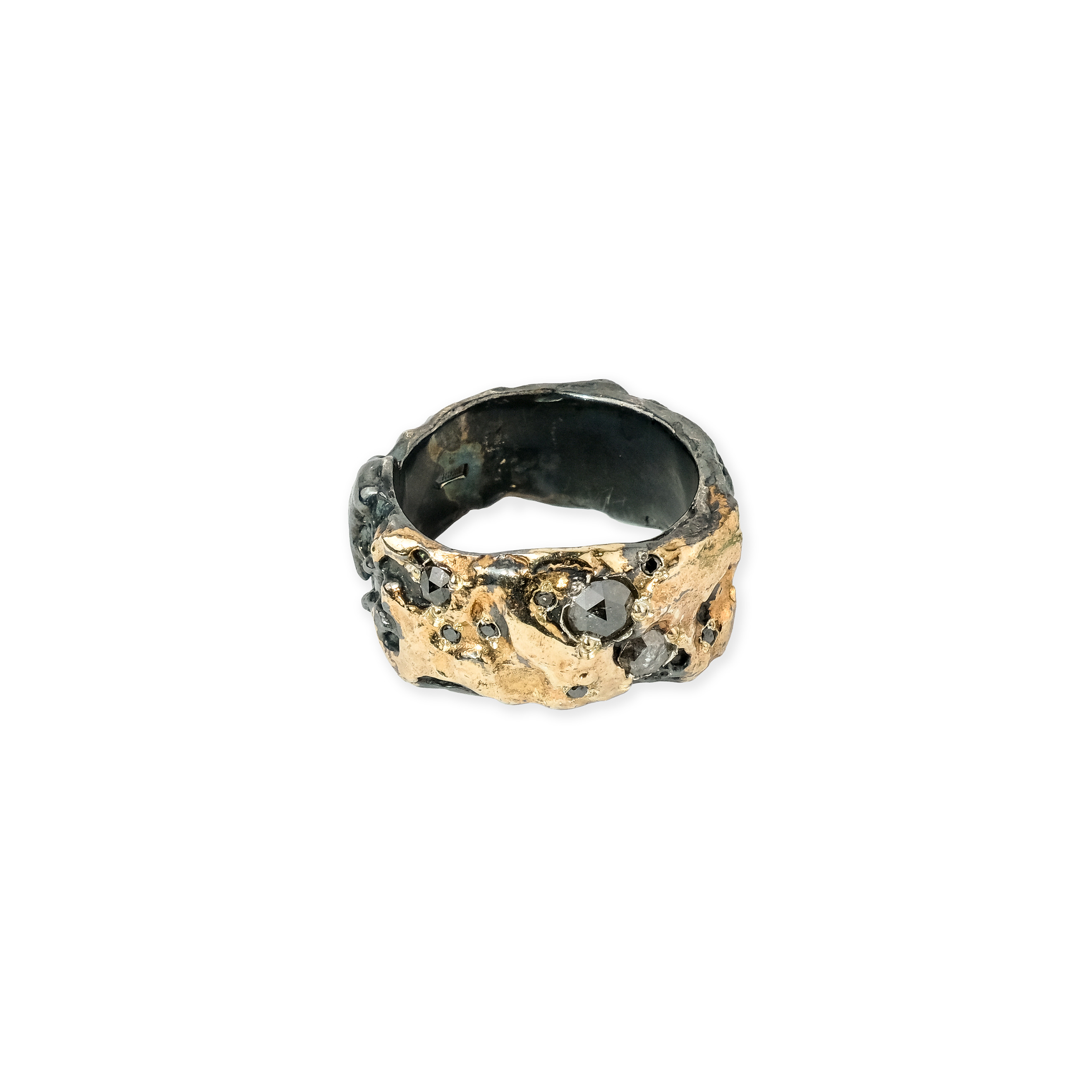 Широкие кольца Kintsugi Jewelry Кольцо My way серебряное с позолотой и бриллиантами