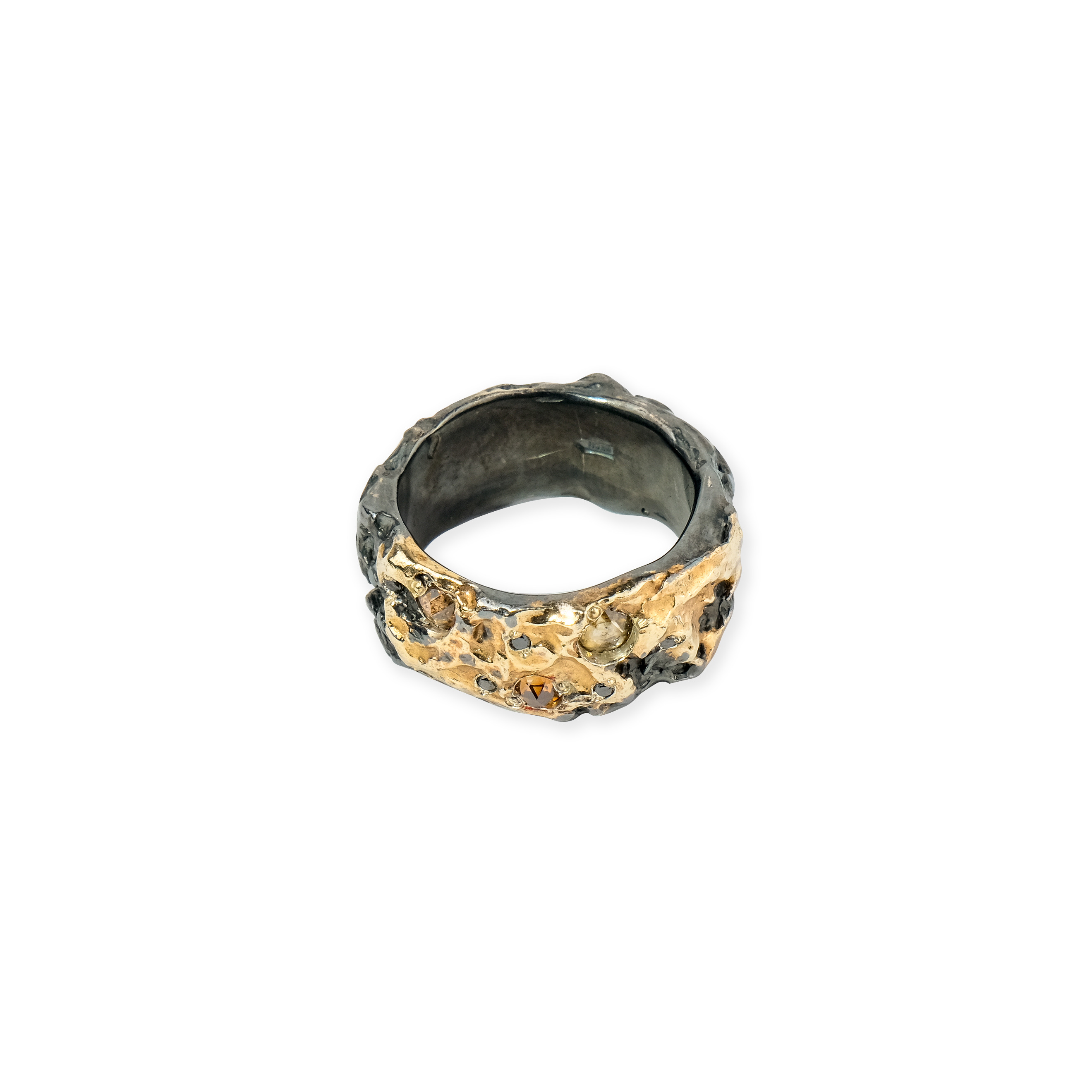 Широкие кольца Kintsugi Jewelry Кольцо My way серебряное с позолотой и бриллиантами