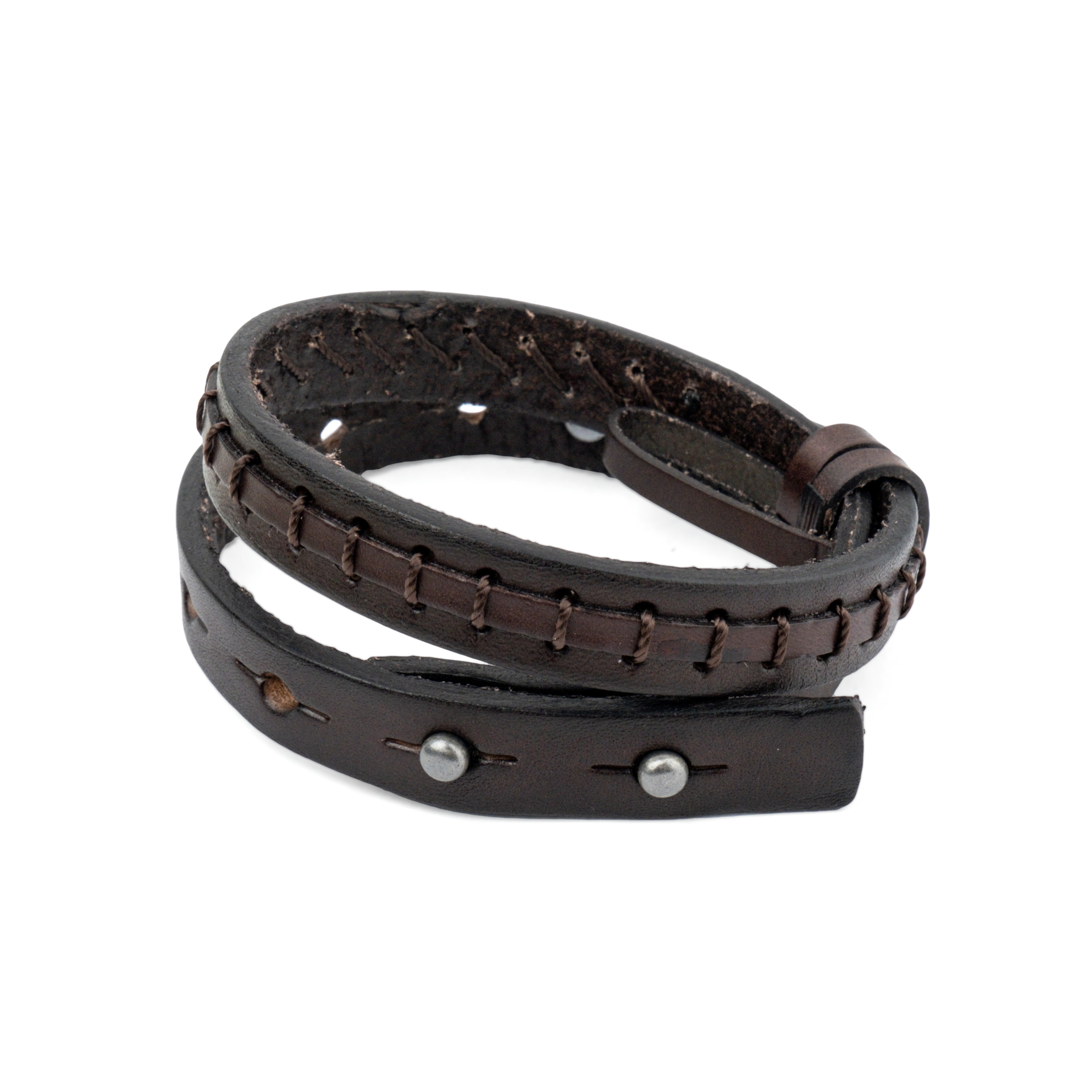Brown leather bracelet in two turns