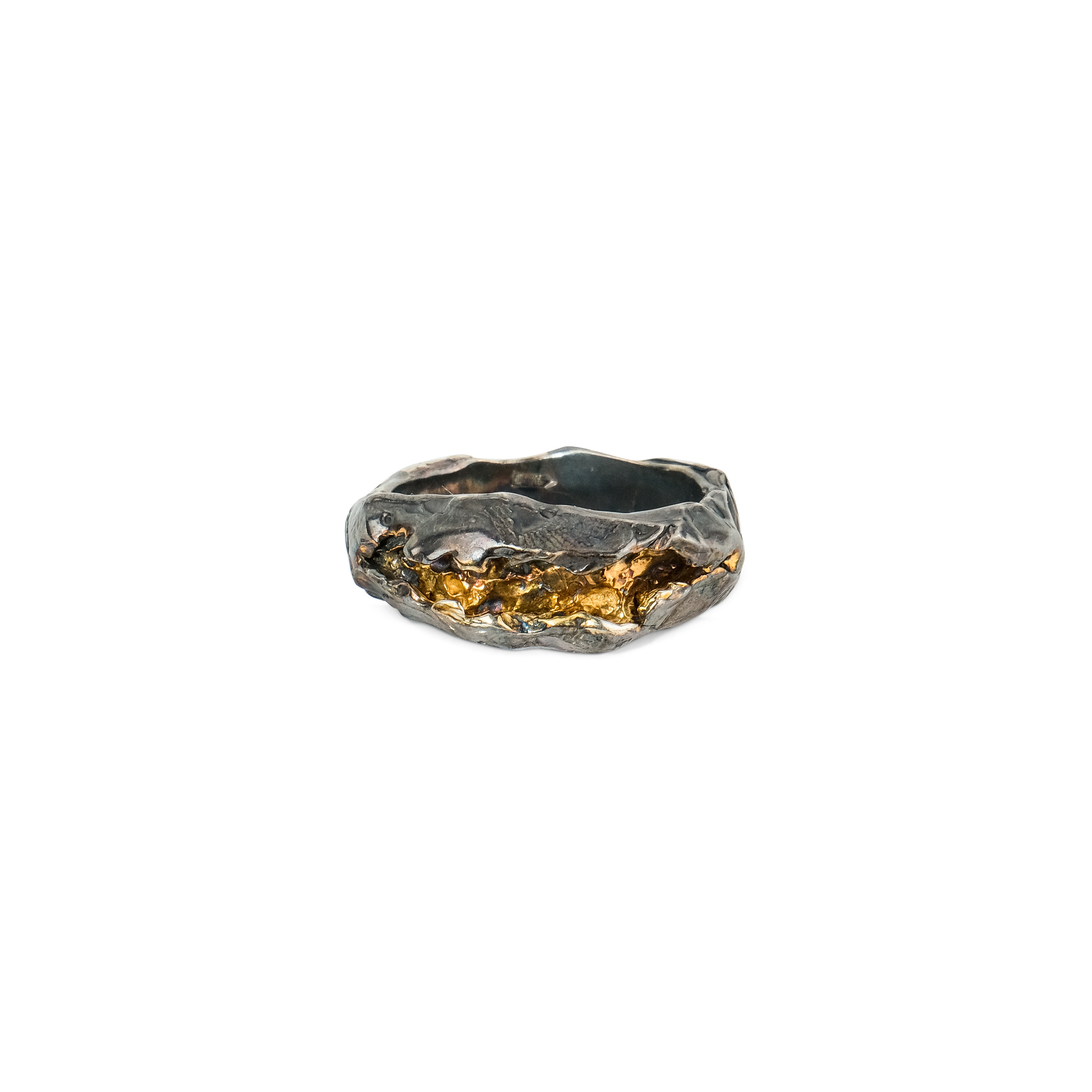 Широкие кольца Kintsugi Jewelry Кольцо Fault серебряное с позолотой