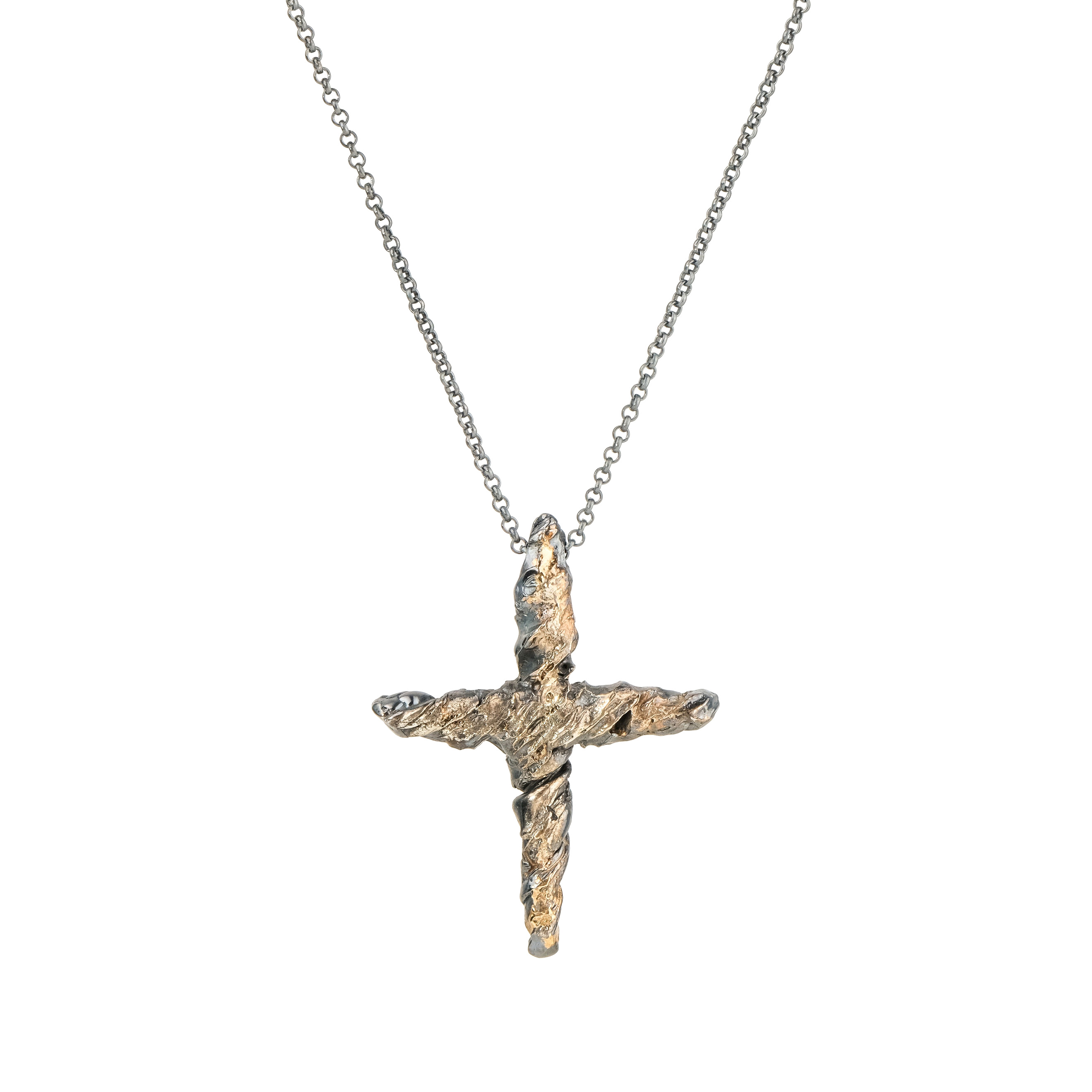 Колье с подвесами Kintsugi Jewelry Кулон Cross серебряный с позолотой