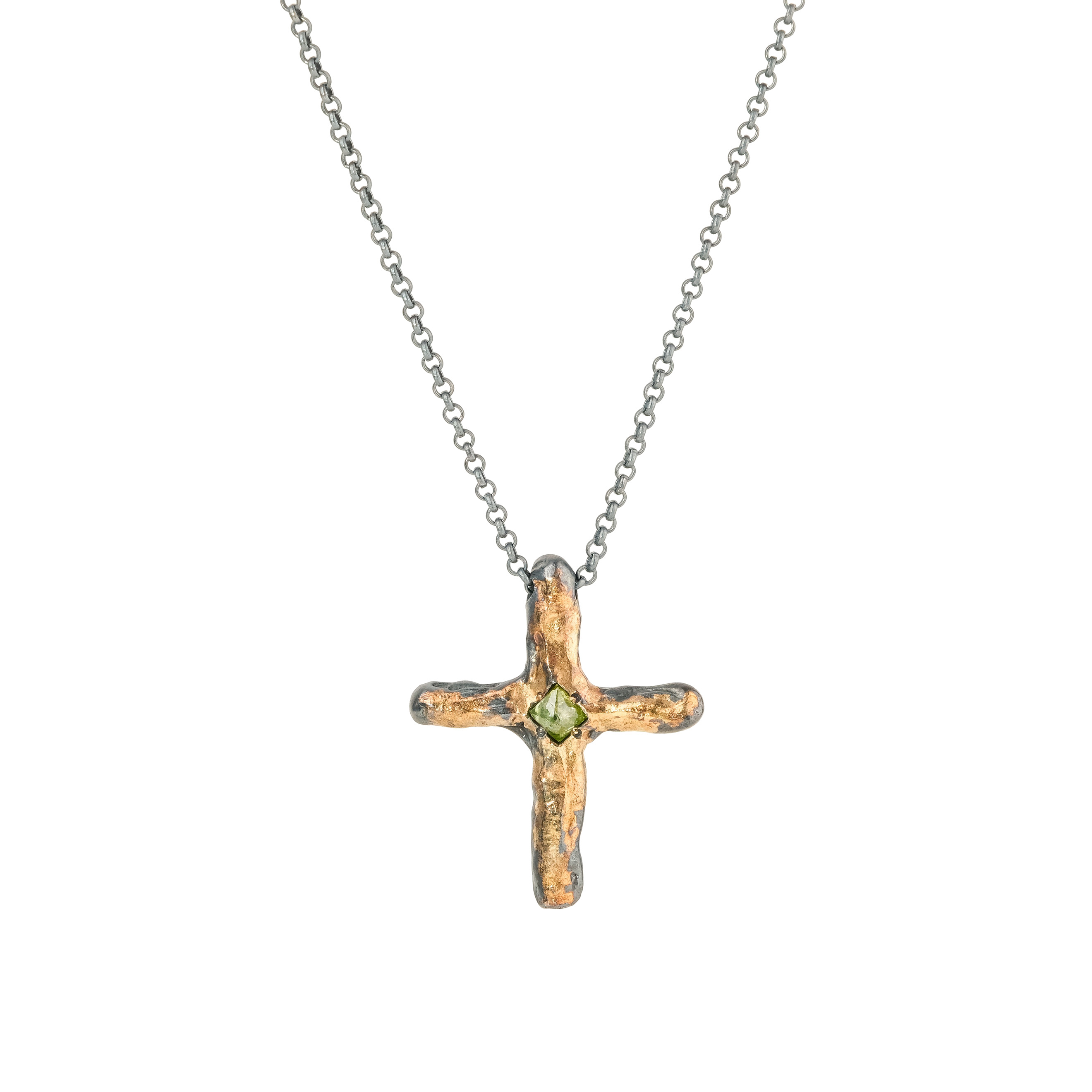 Колье с подвесами Kintsugi Jewelry Кулон Cross серебряный с позолотой и бриллиантом