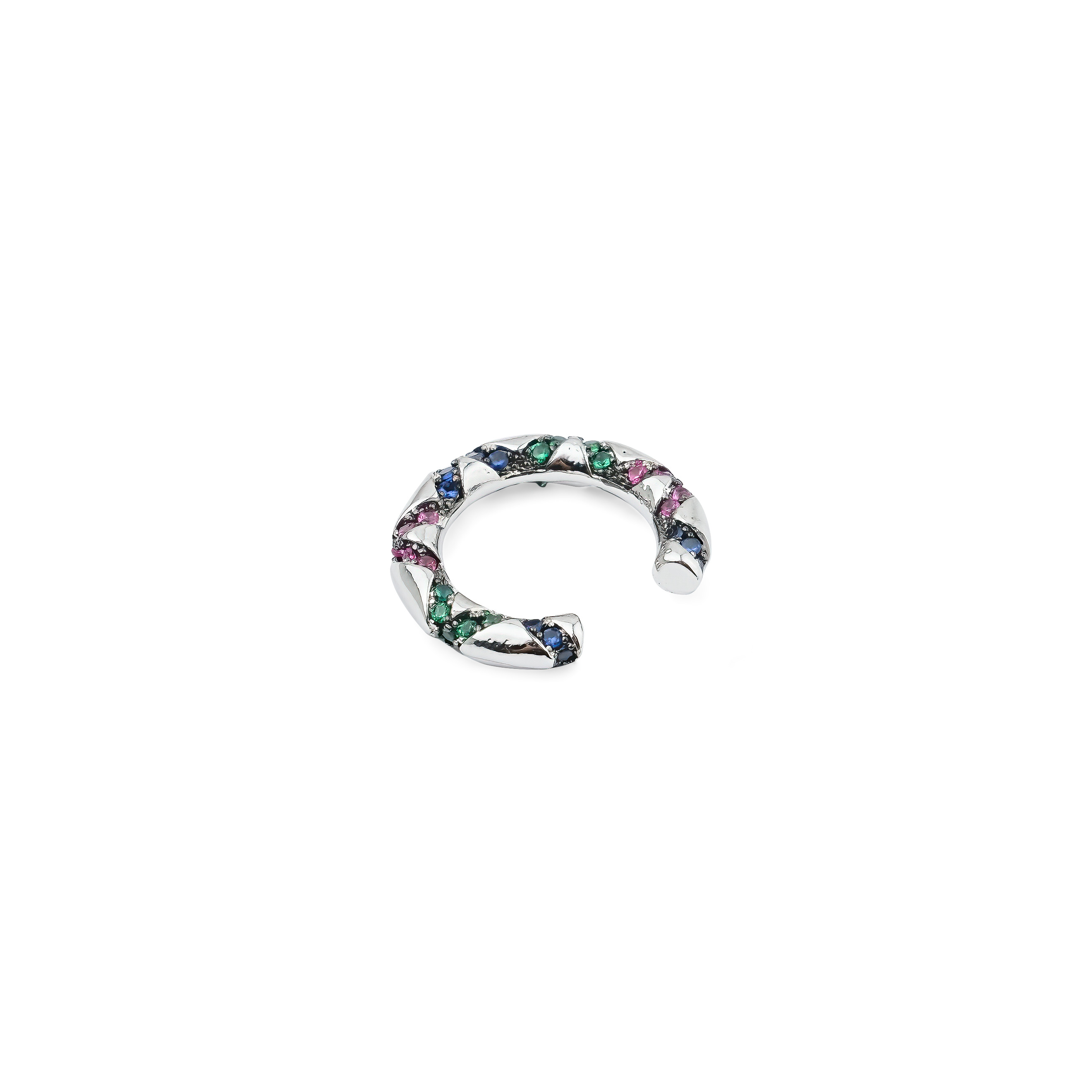 Silver cuff with multicolored crystals