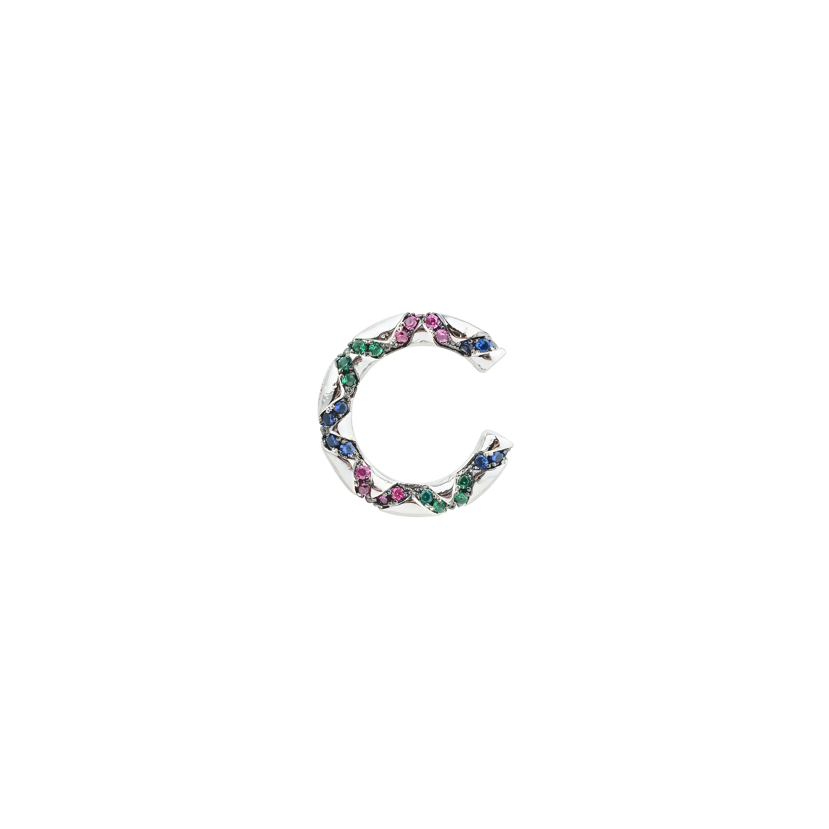 Silver cuff with multicolored crystals