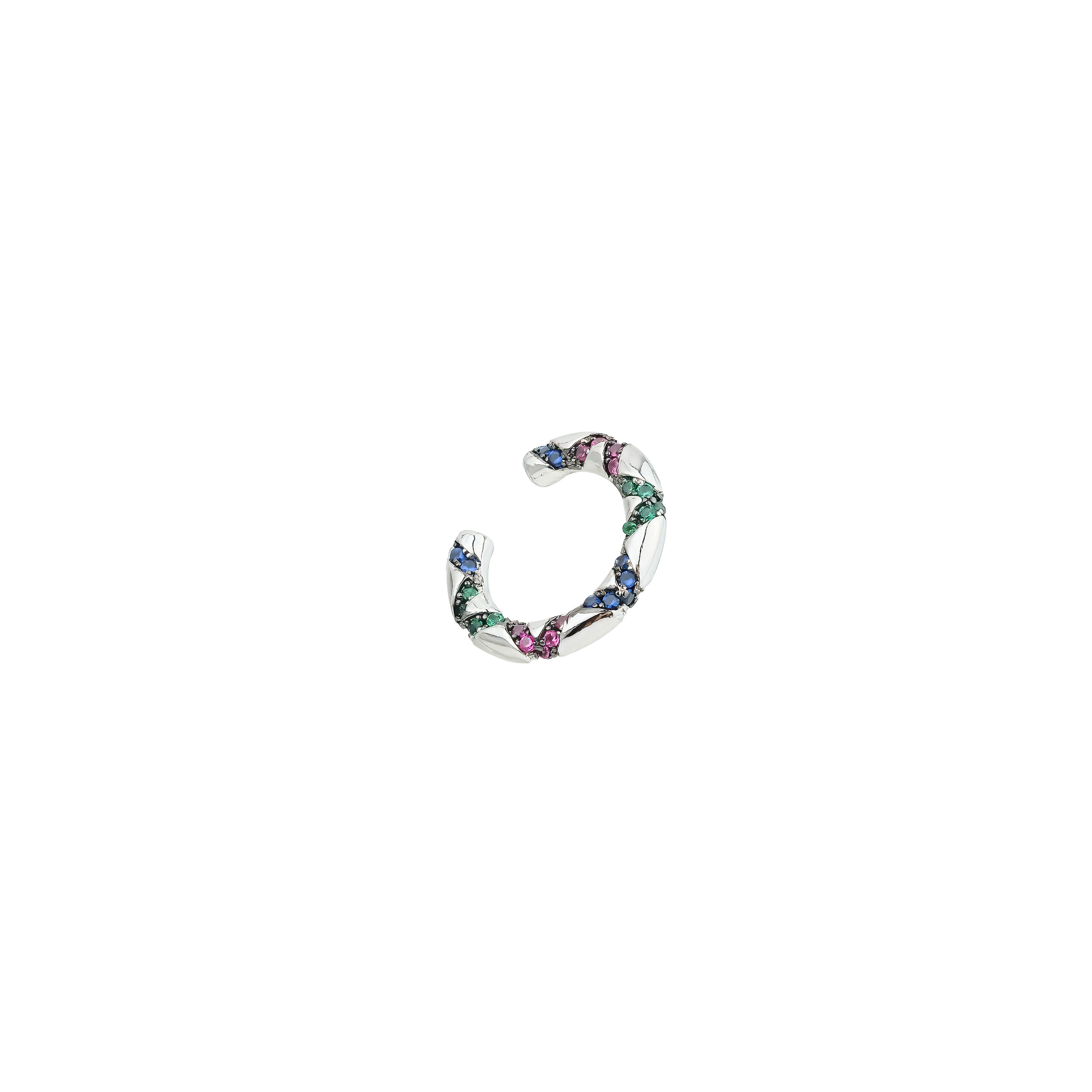 Silver cuff with multicolored crystals