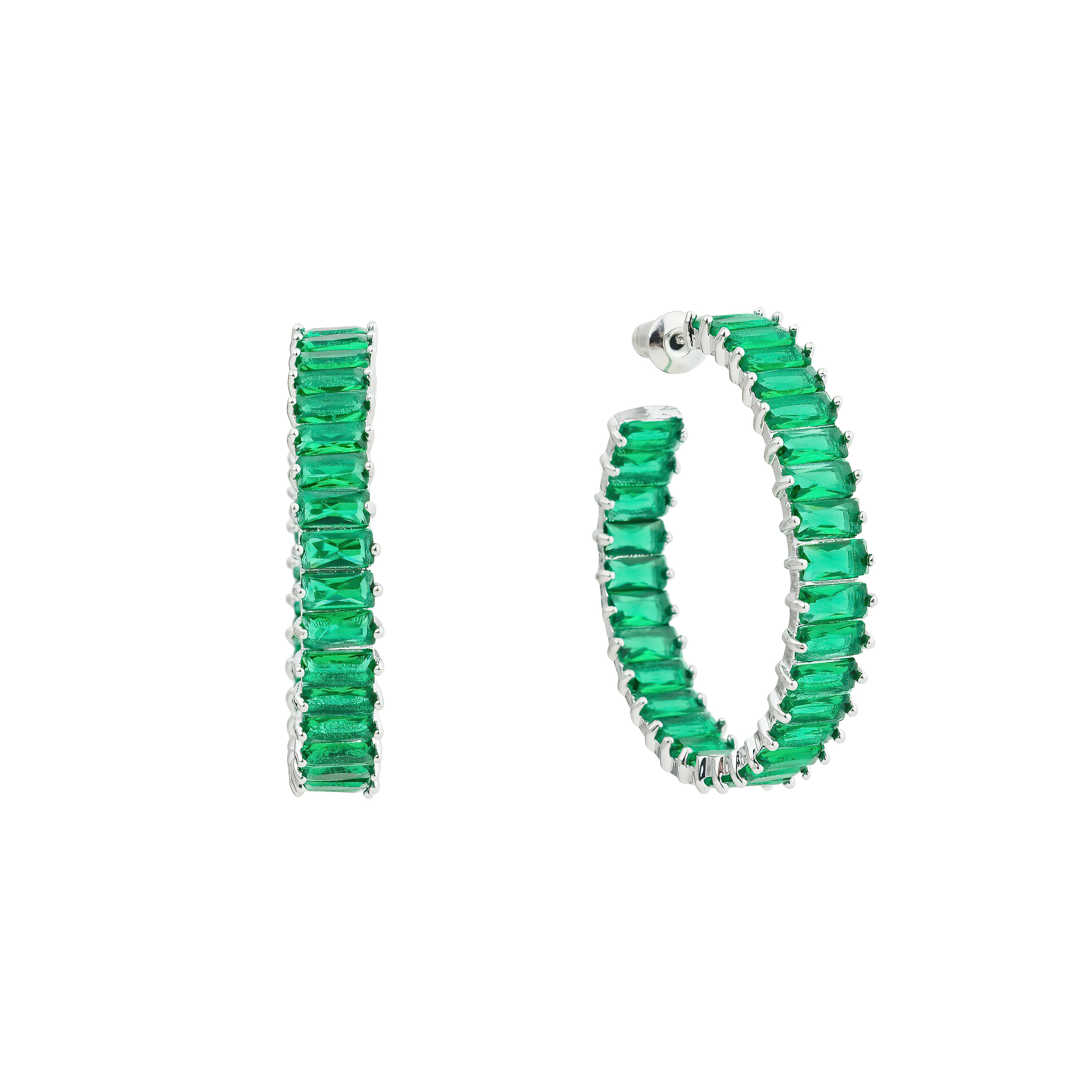 Earrings rings with green crystals