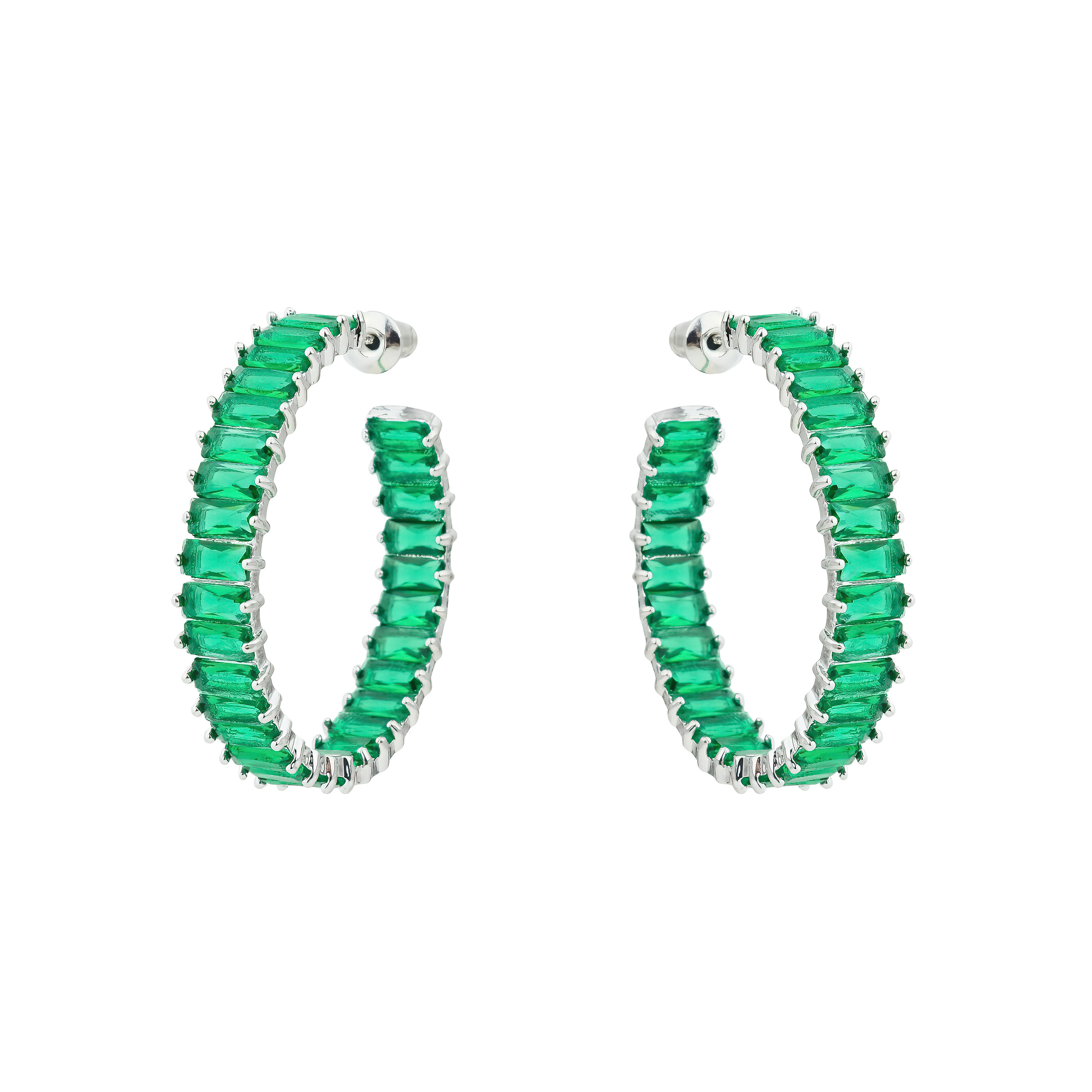 Earrings rings with green crystals