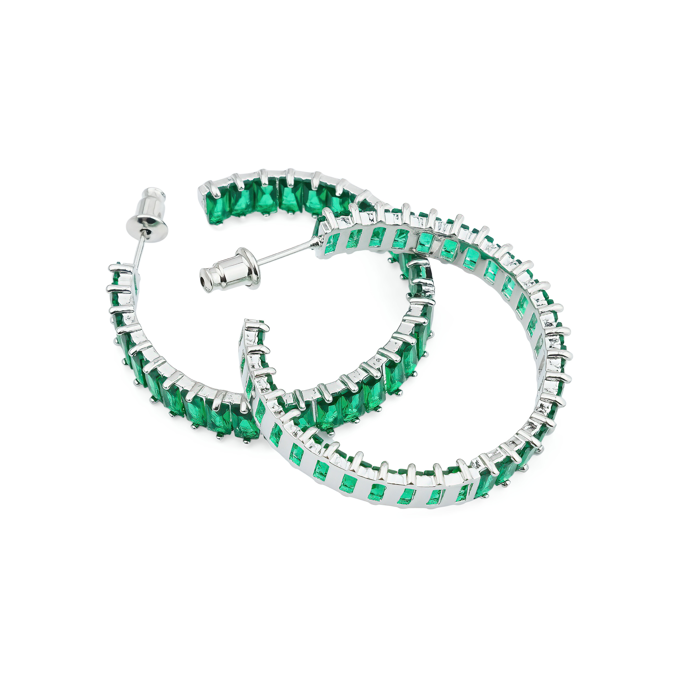 Earrings rings with green crystals
