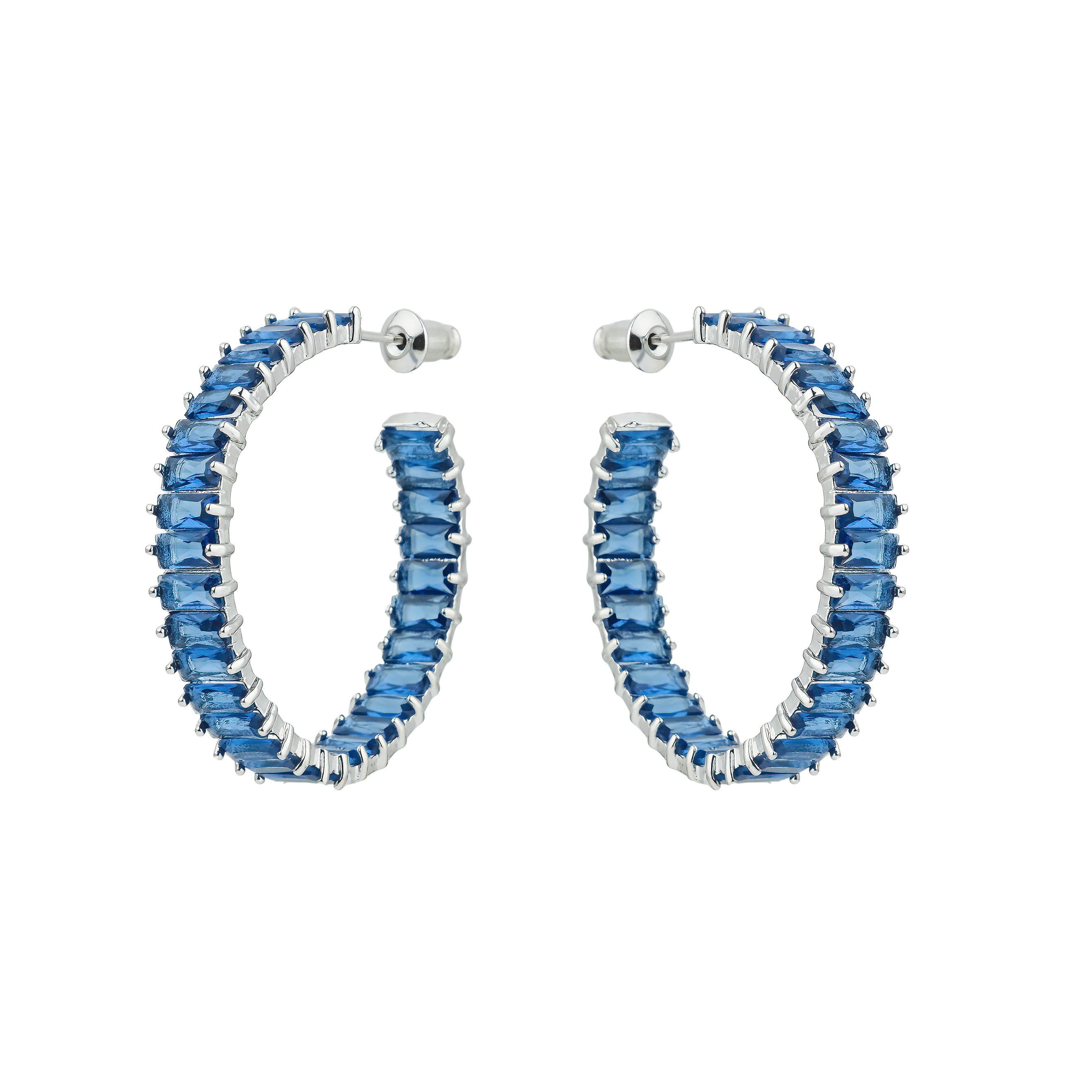 Earrings rings with blue crystals