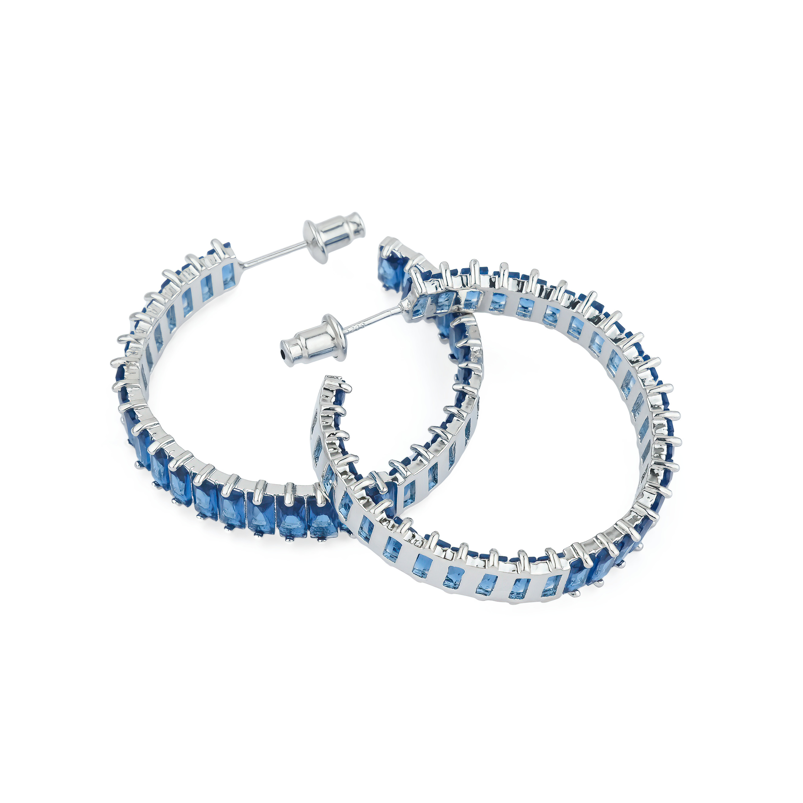 Earrings rings with blue crystals