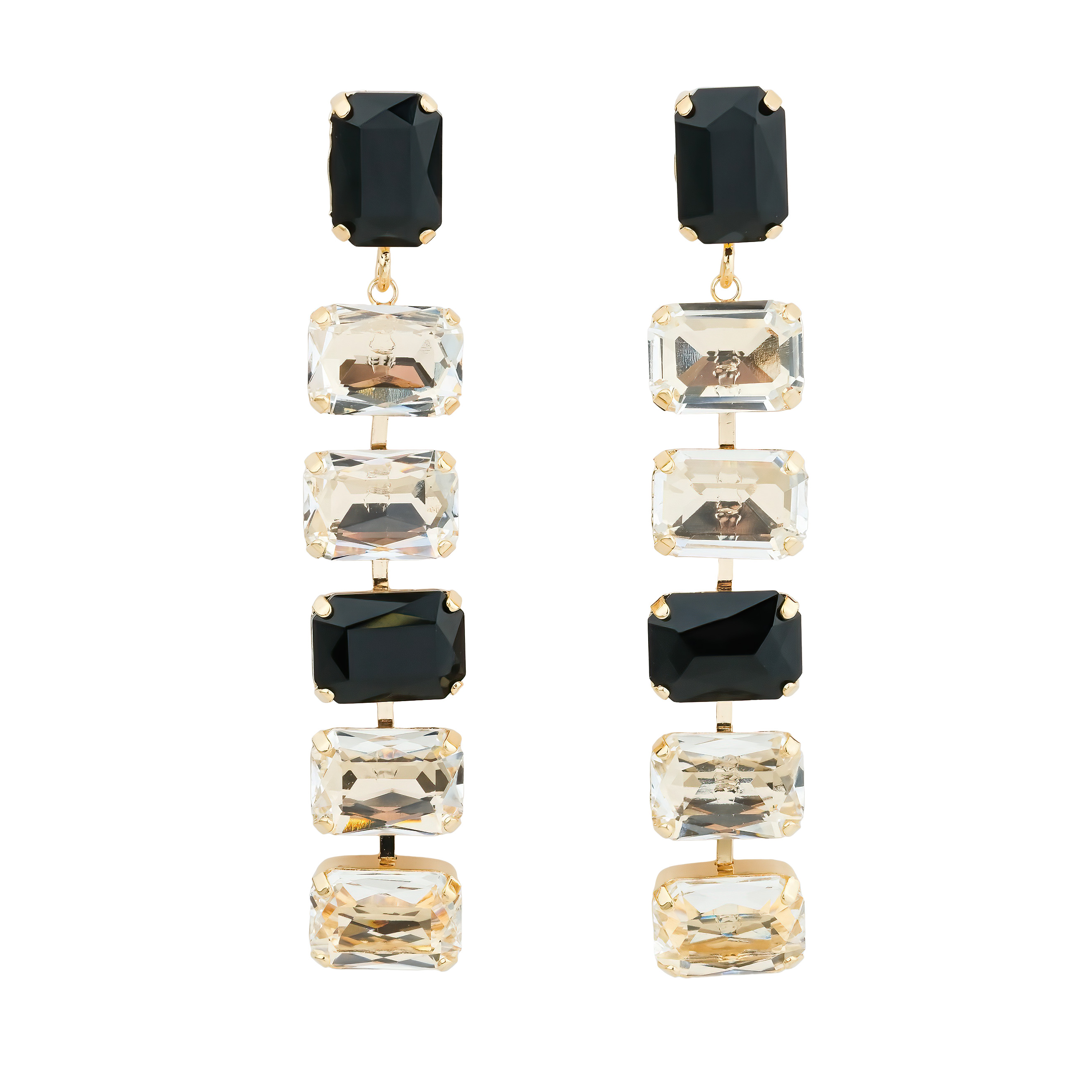 Earrings with large crystals in black and white