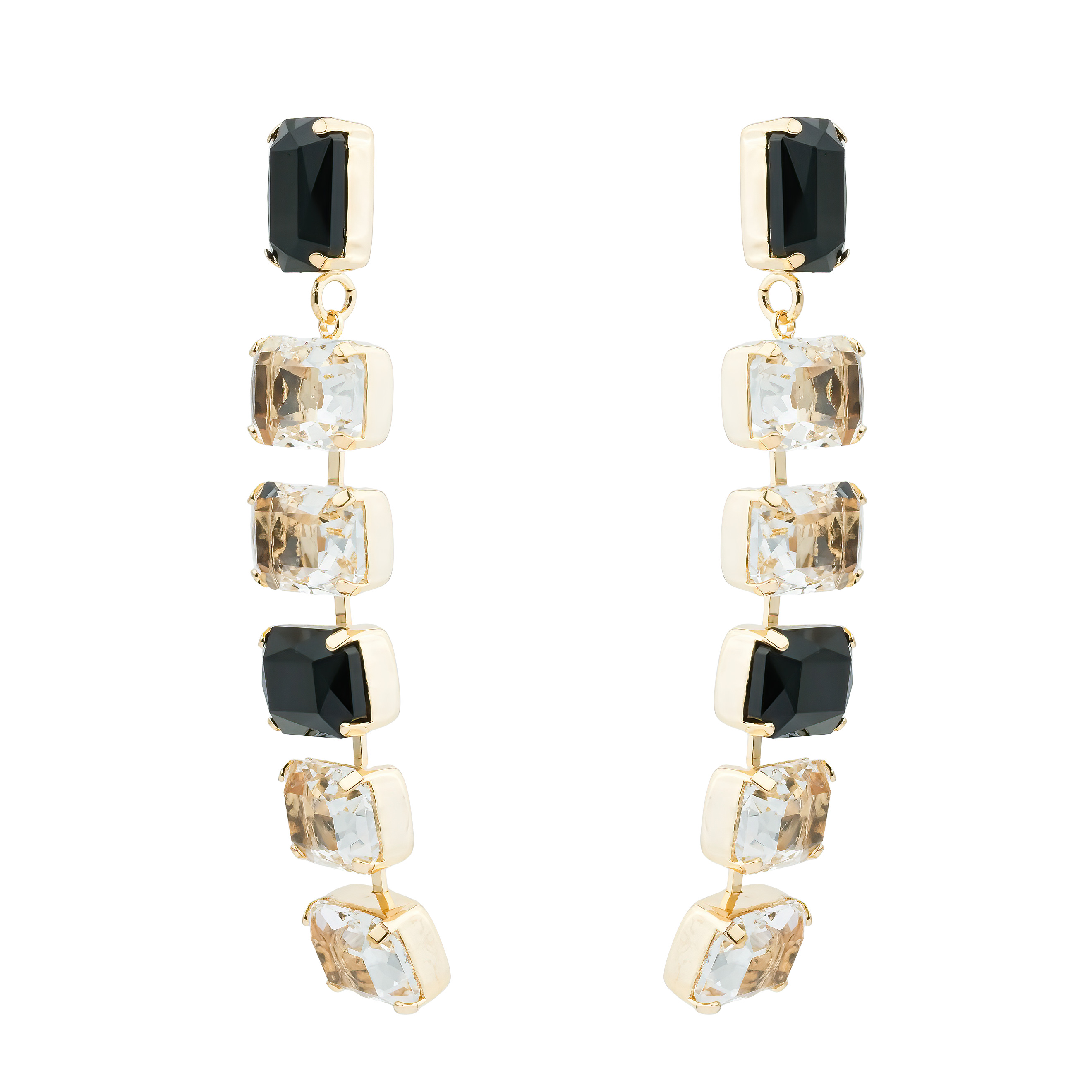 Earrings with large crystals in black and white