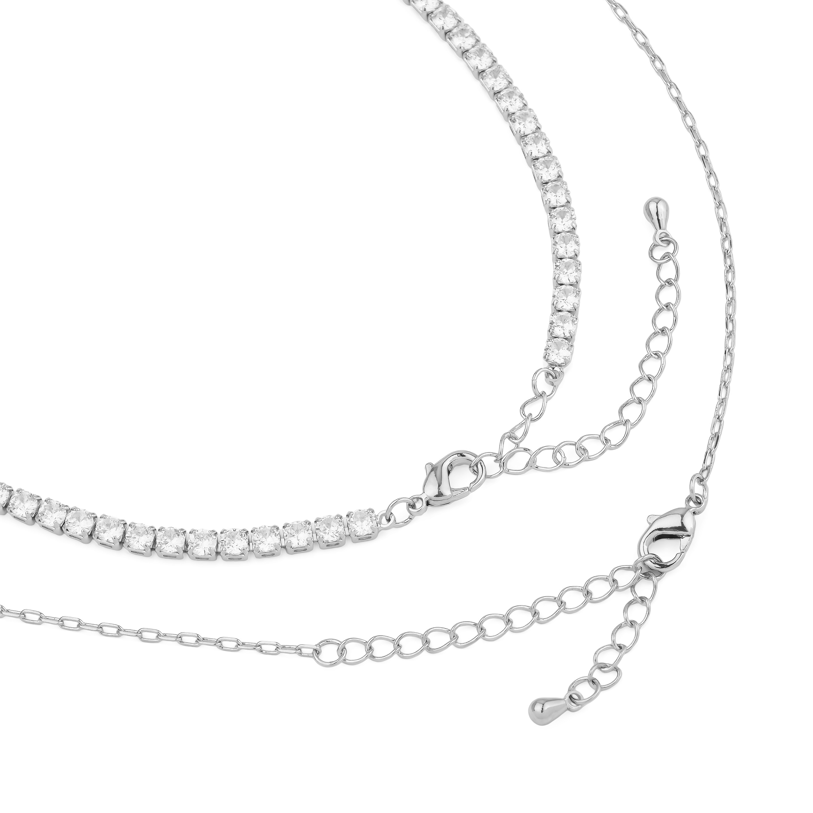 multi-layered necklace with crystals and pendants in the form of crosses