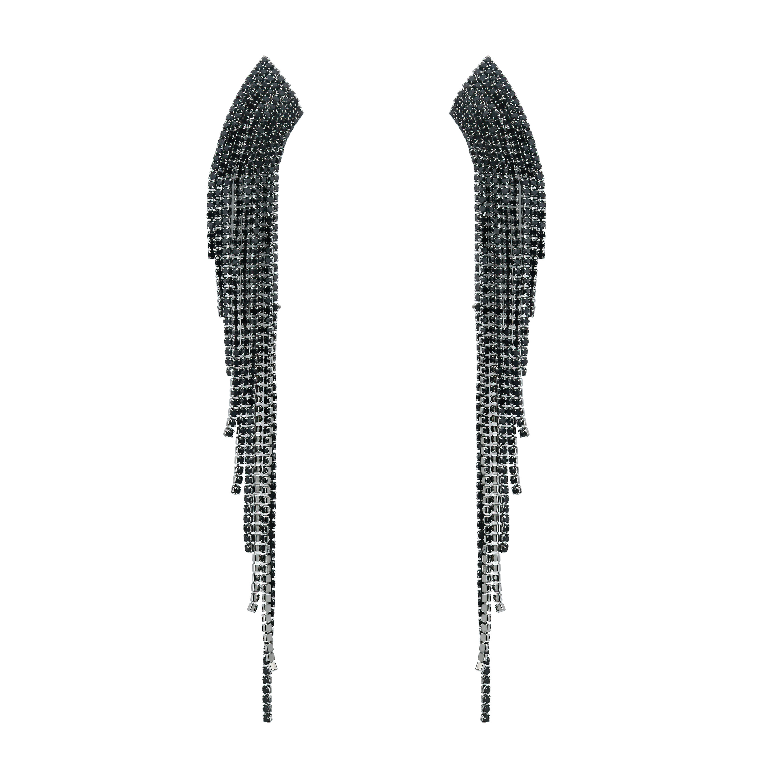 Black earrings completely covered with crystals