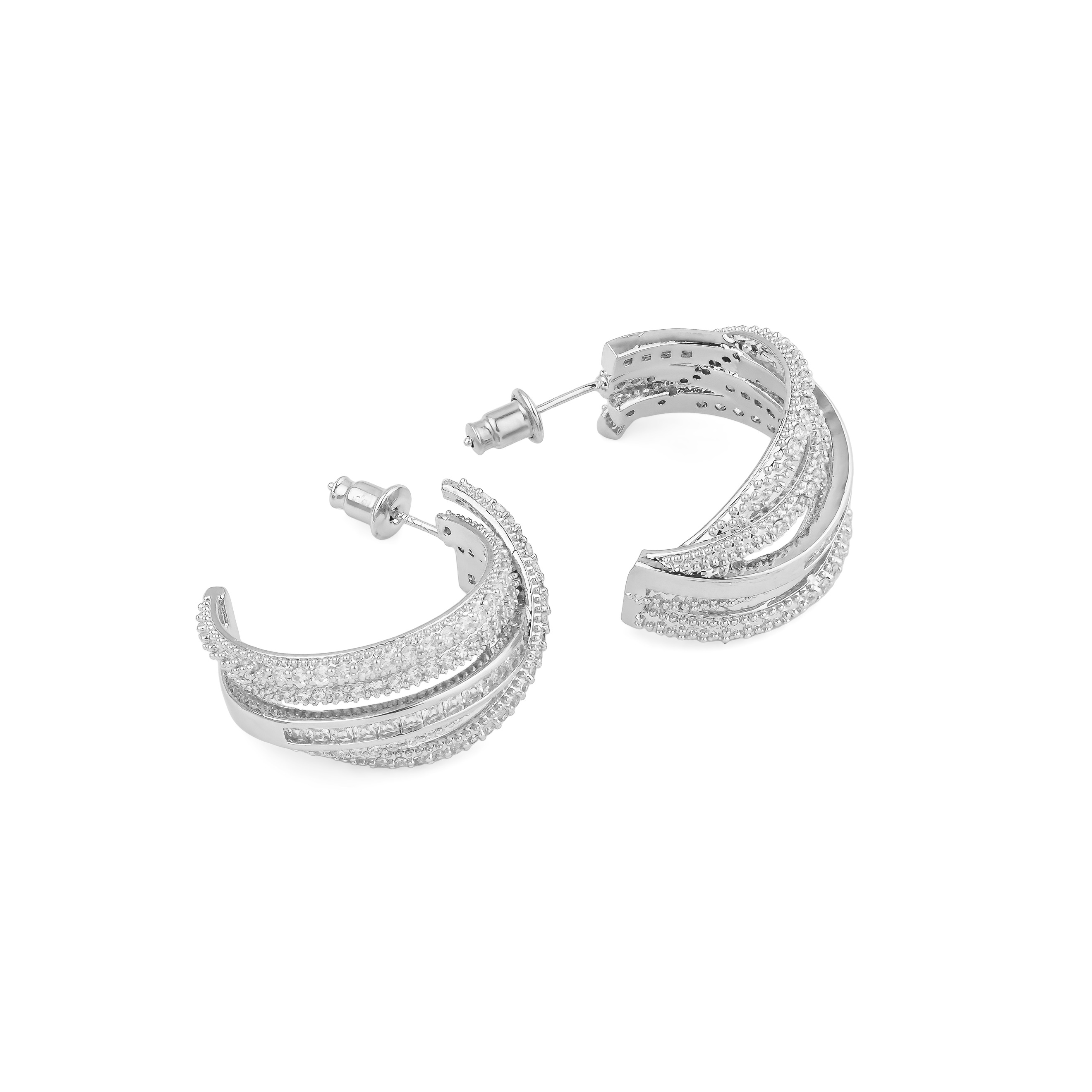 layered earrings with crystals