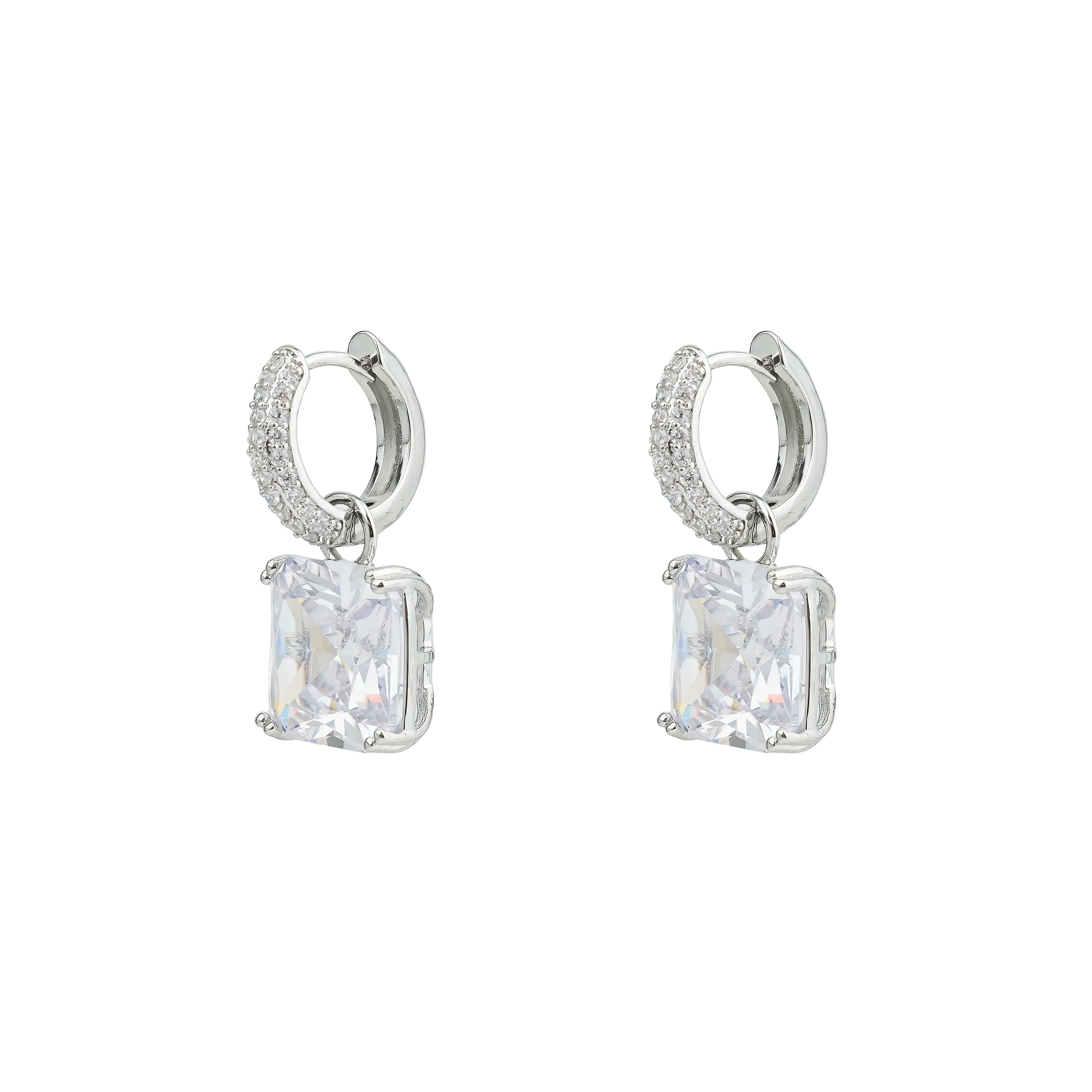 earrings with square crystal and peacock