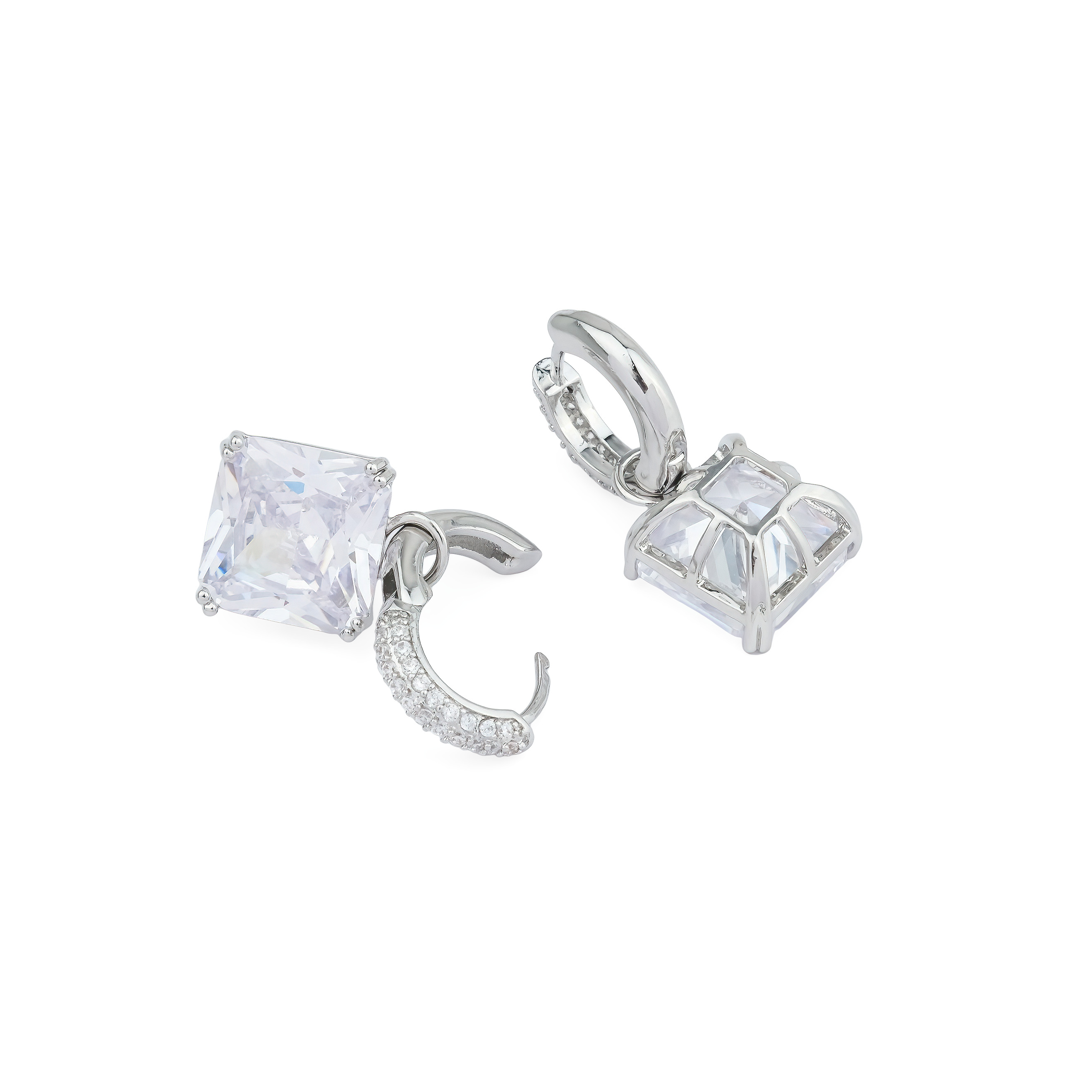earrings with square crystal and peacock