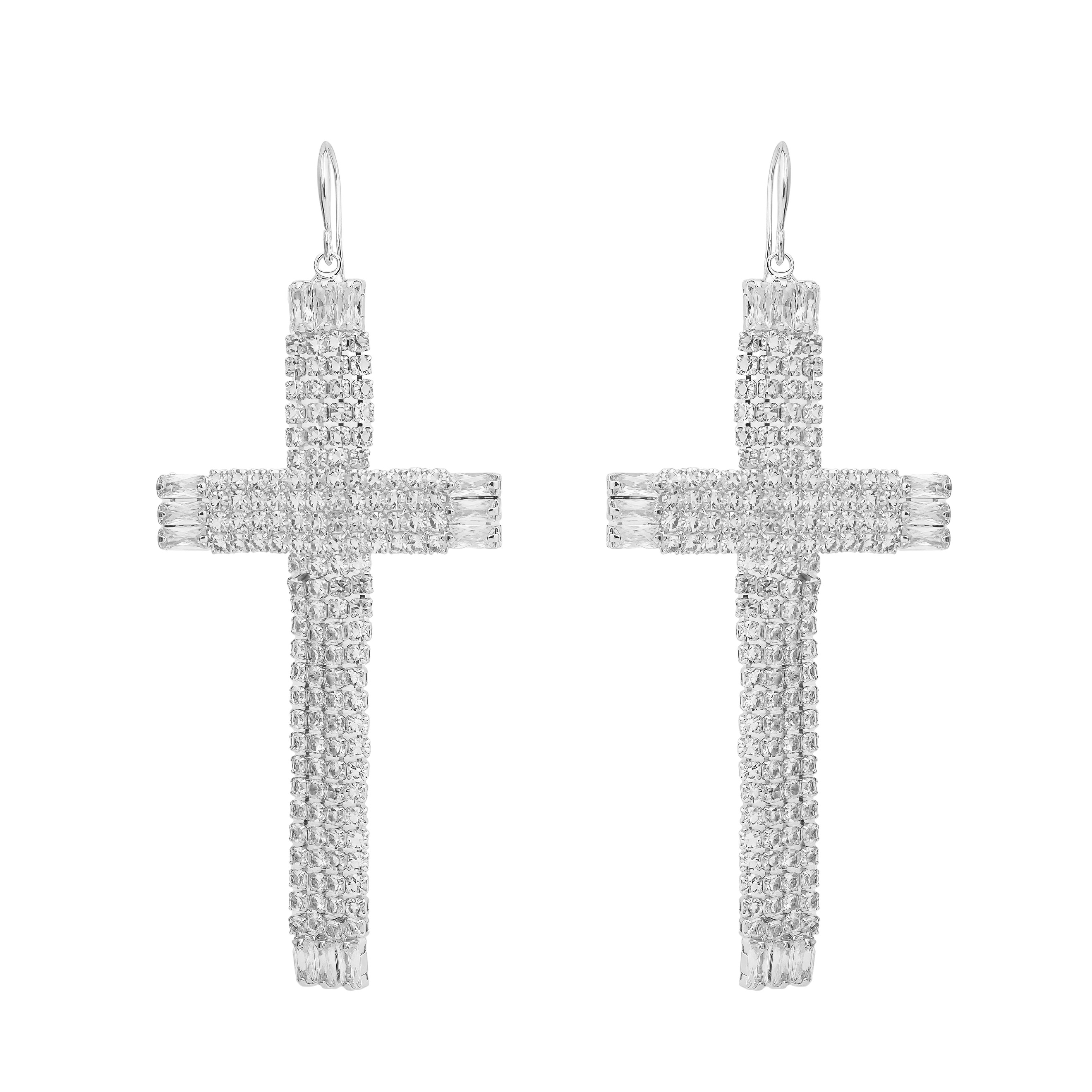 cross earrings completelcovered with crystals