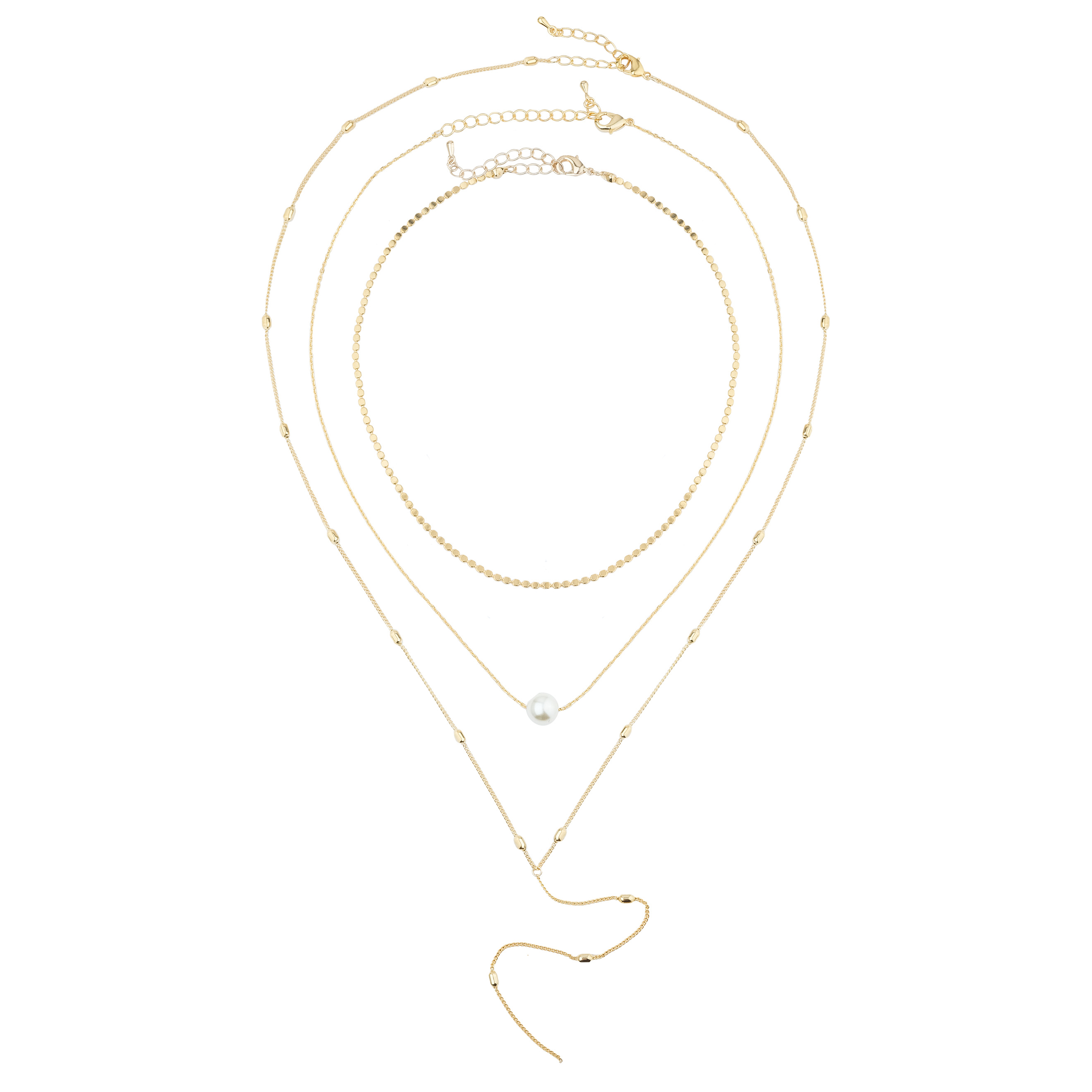 Multi-layered necklace with a white bead
