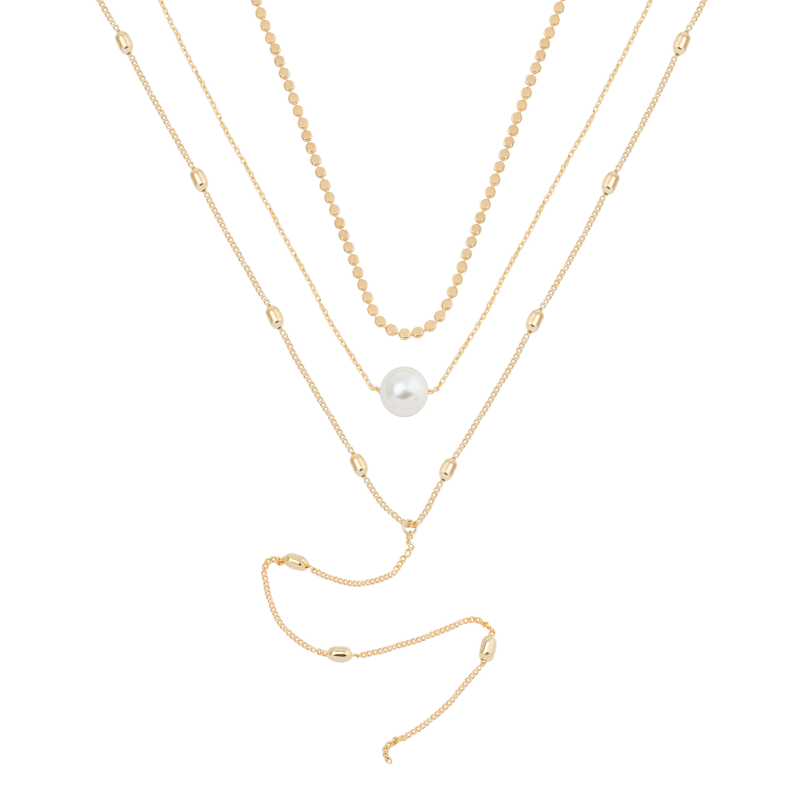 Multi-layered necklace with a white bead