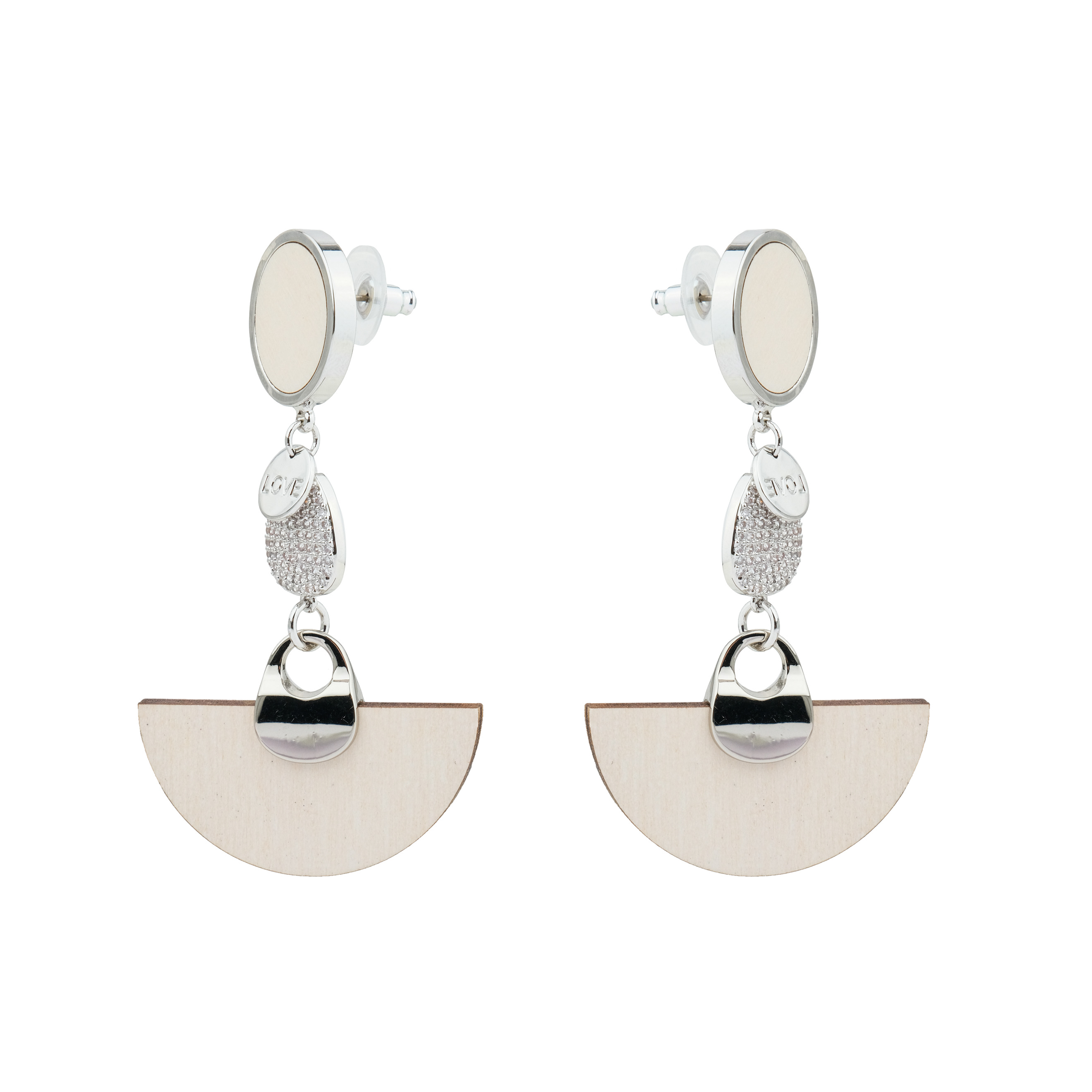 earrings with beige wooden inserts and crystals