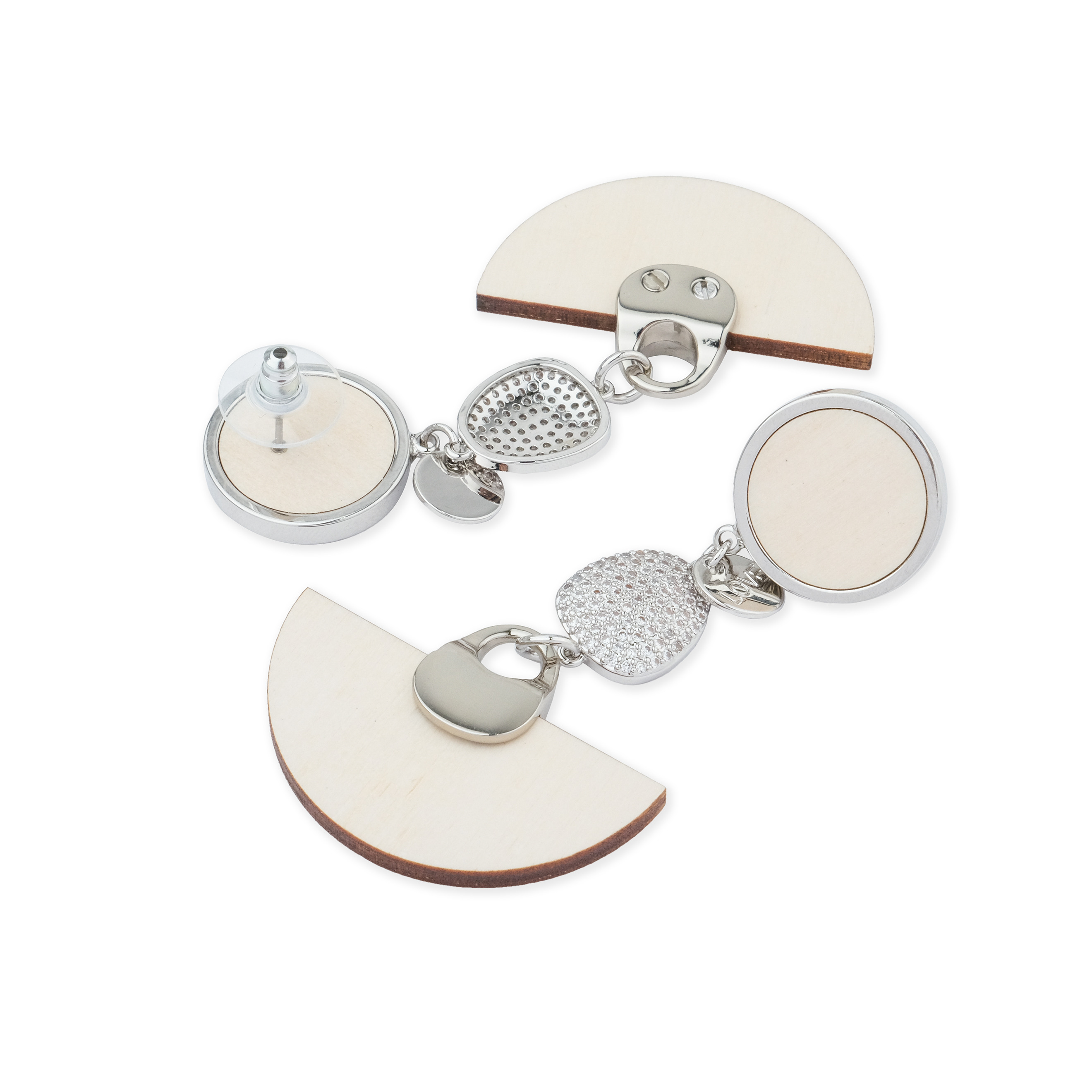 earrings with beige wooden inserts and crystals
