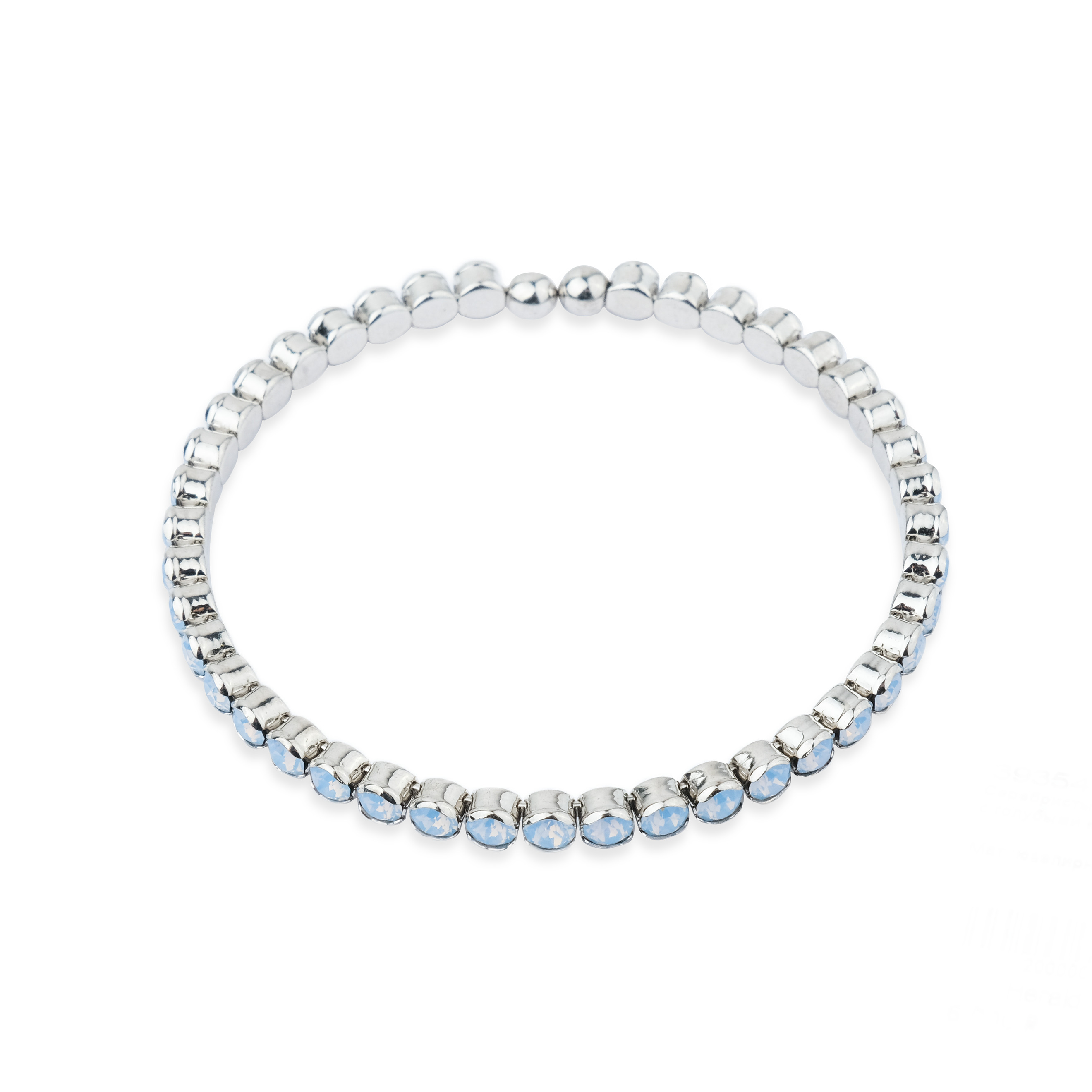 Silver open bracelet with blue crystals
