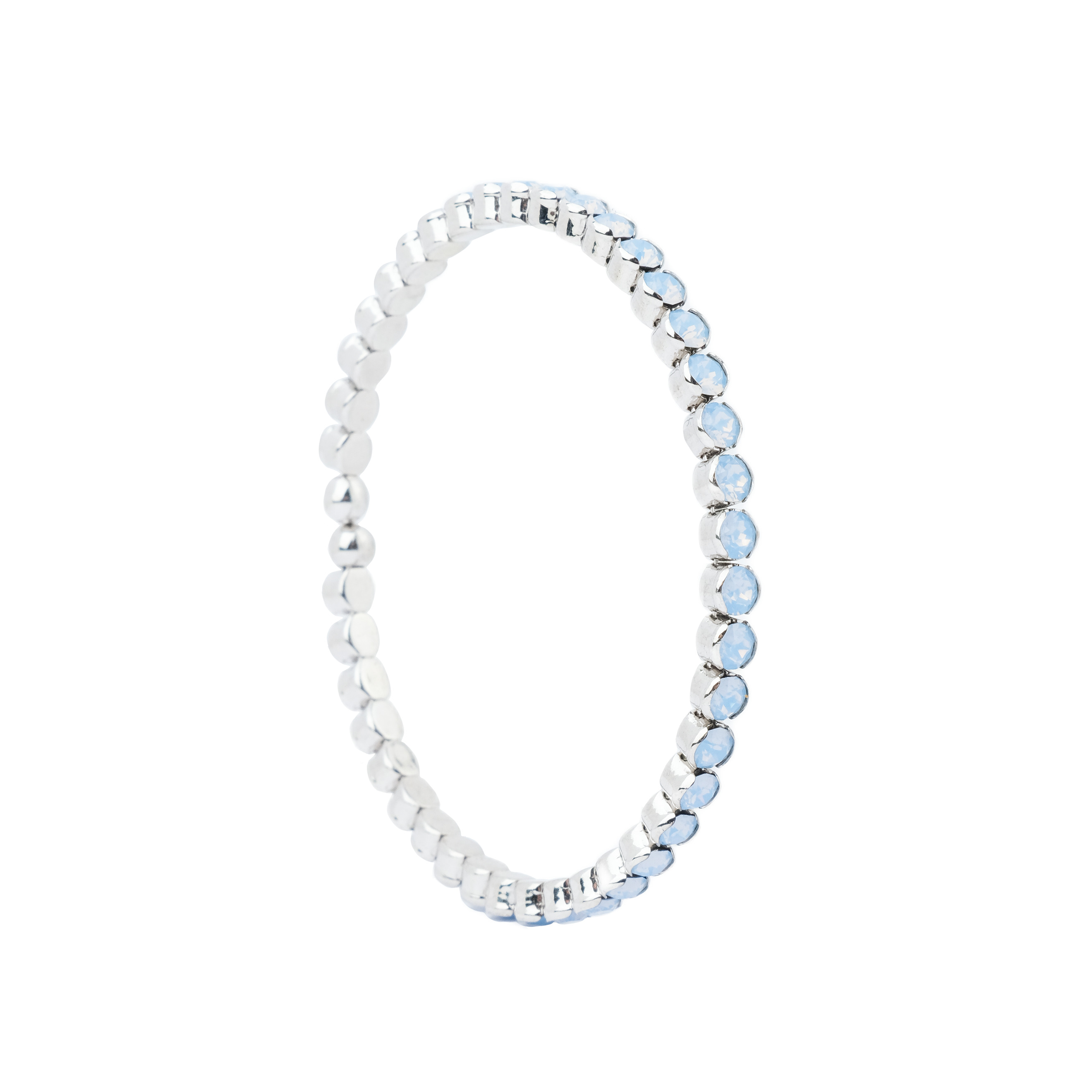 Silver open bracelet with blue crystals