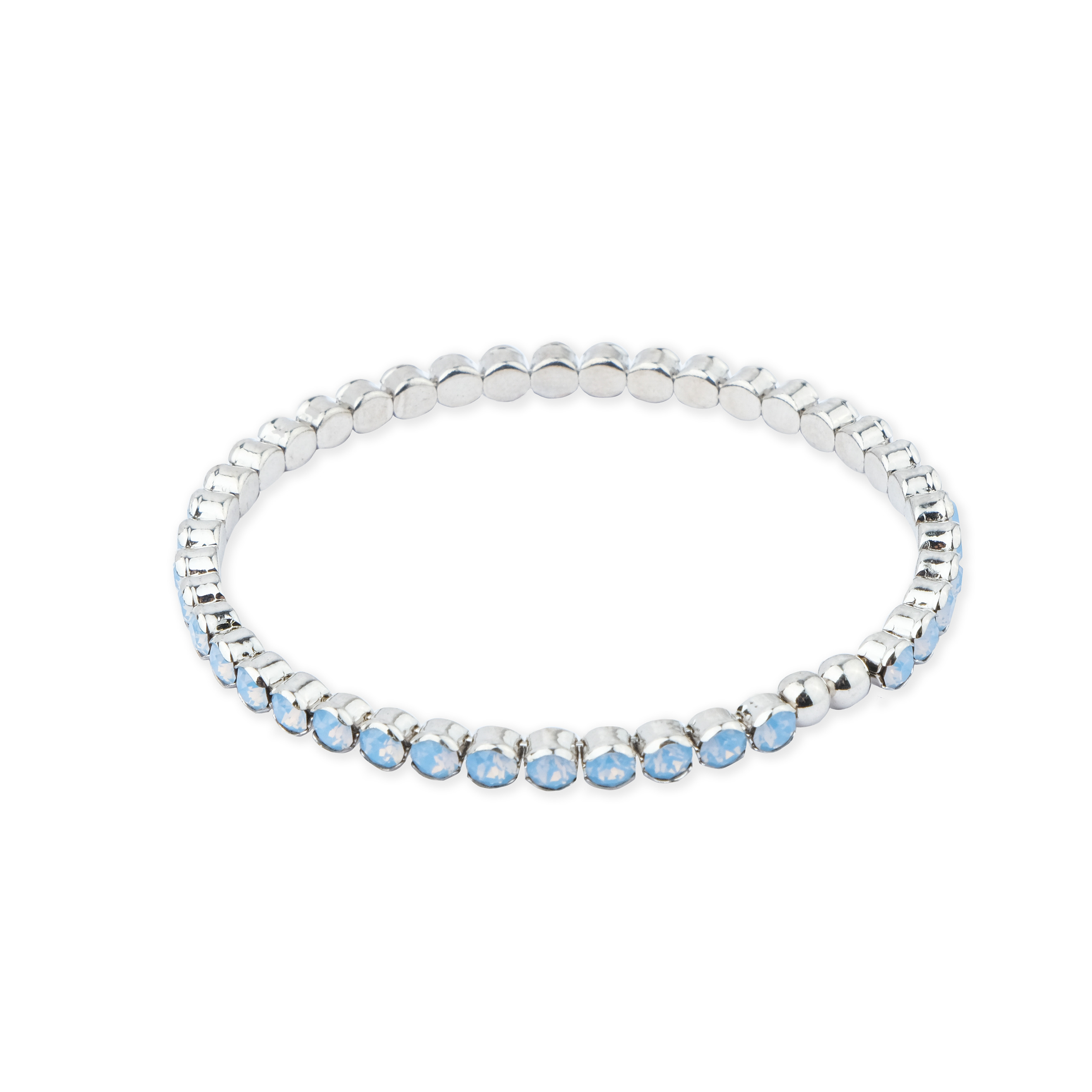 Silver open bracelet with blue crystals